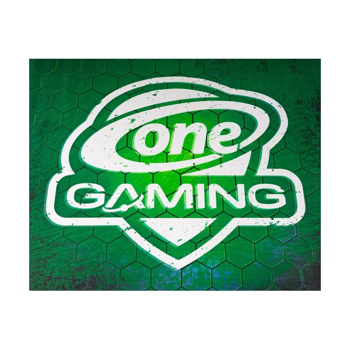 Das 'one gaming' Logo, ein weißes Emblem auf grünem sechseckigen Hintergrund.