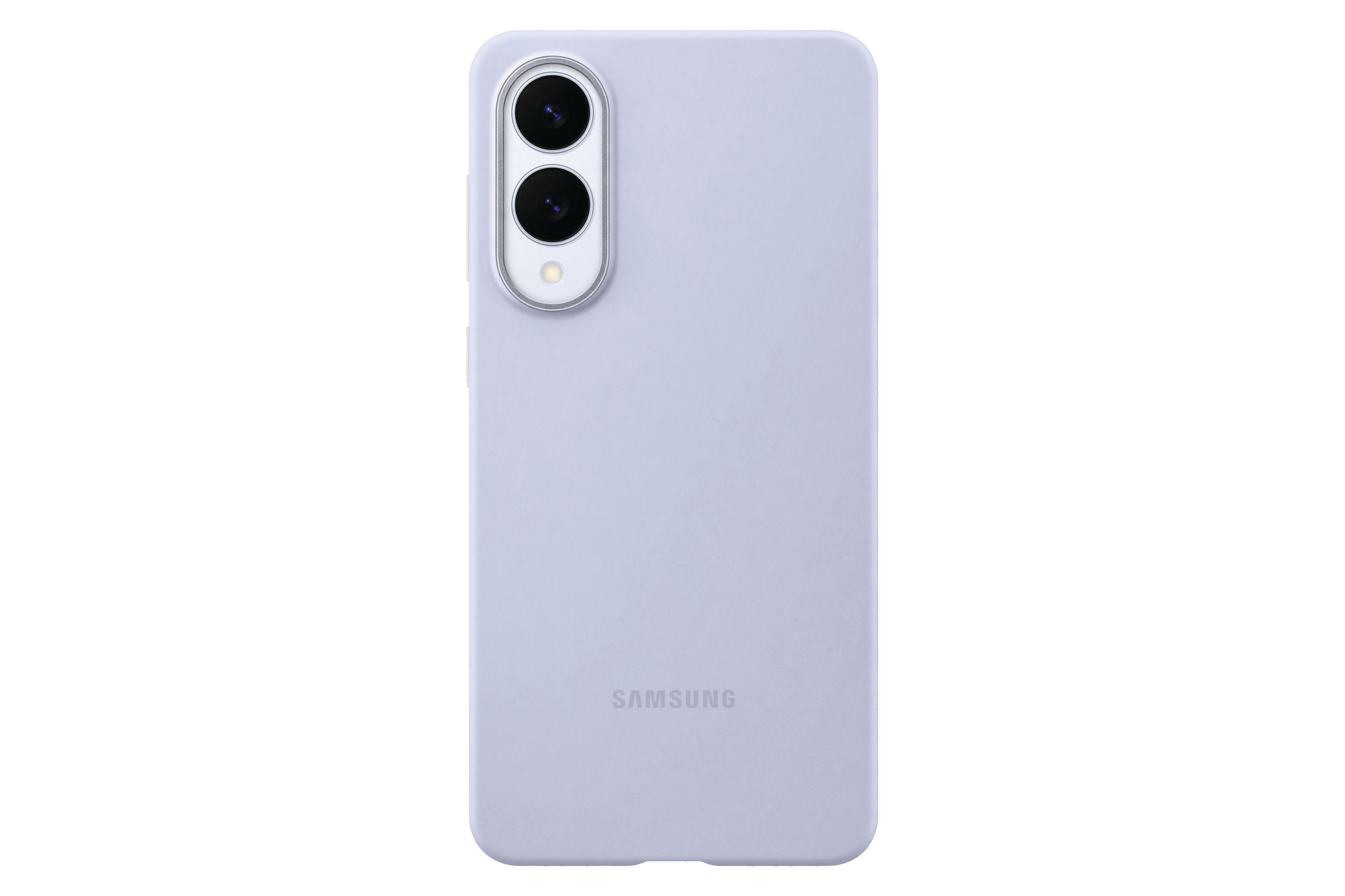 Une coque de téléphone blanche avec deux objectifs de caméra et le logo Samsung.