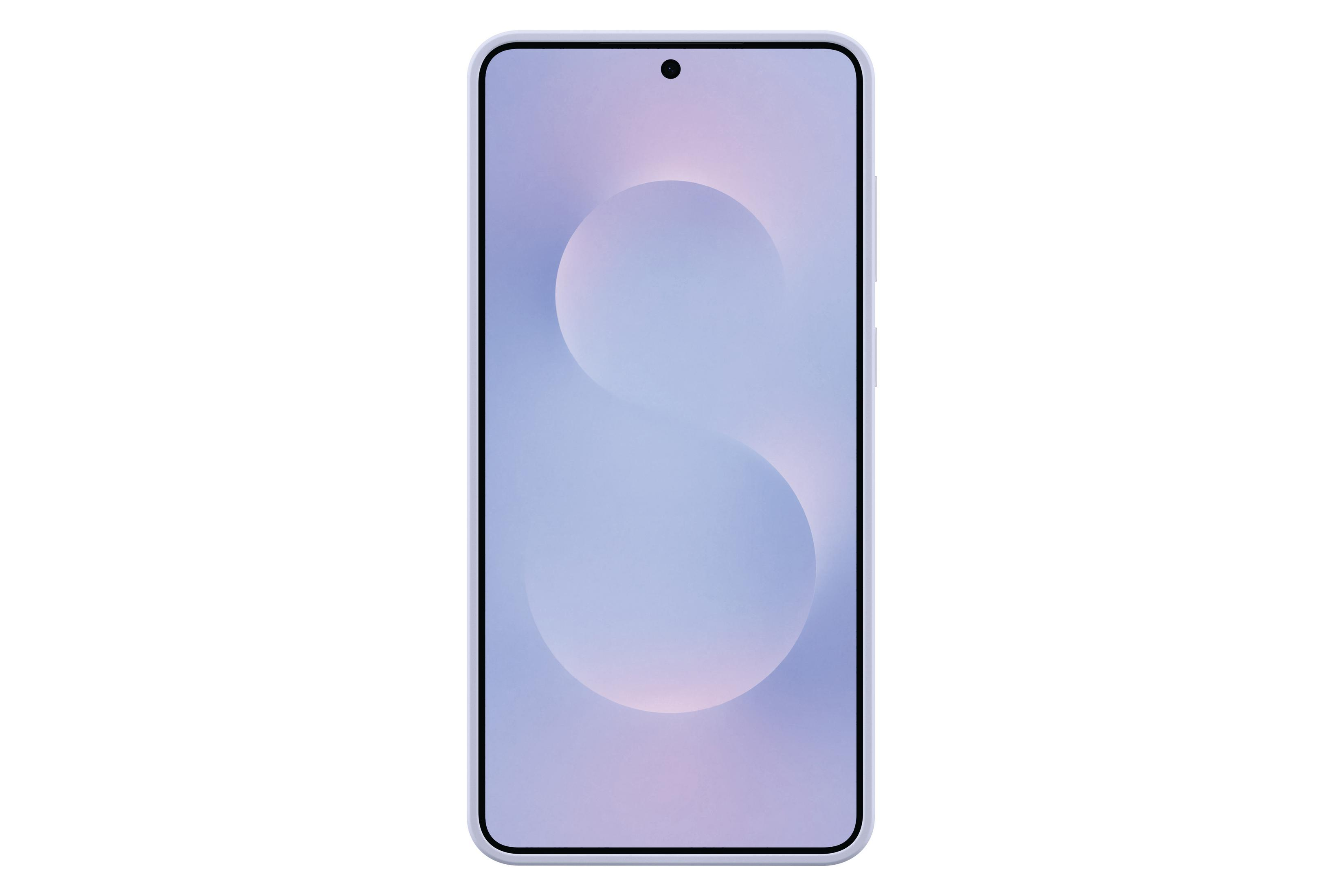 Un écran de smartphone affiche un dégradé rose et violet flou avec une forme blanche centrale.