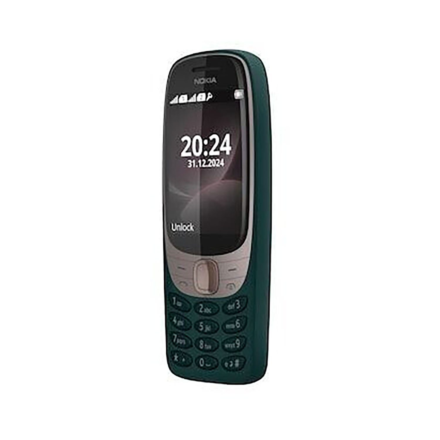 Ein grünes Nokia-Telefon zeigt 20:24 und 31.12.2024 auf dem Bildschirm an.