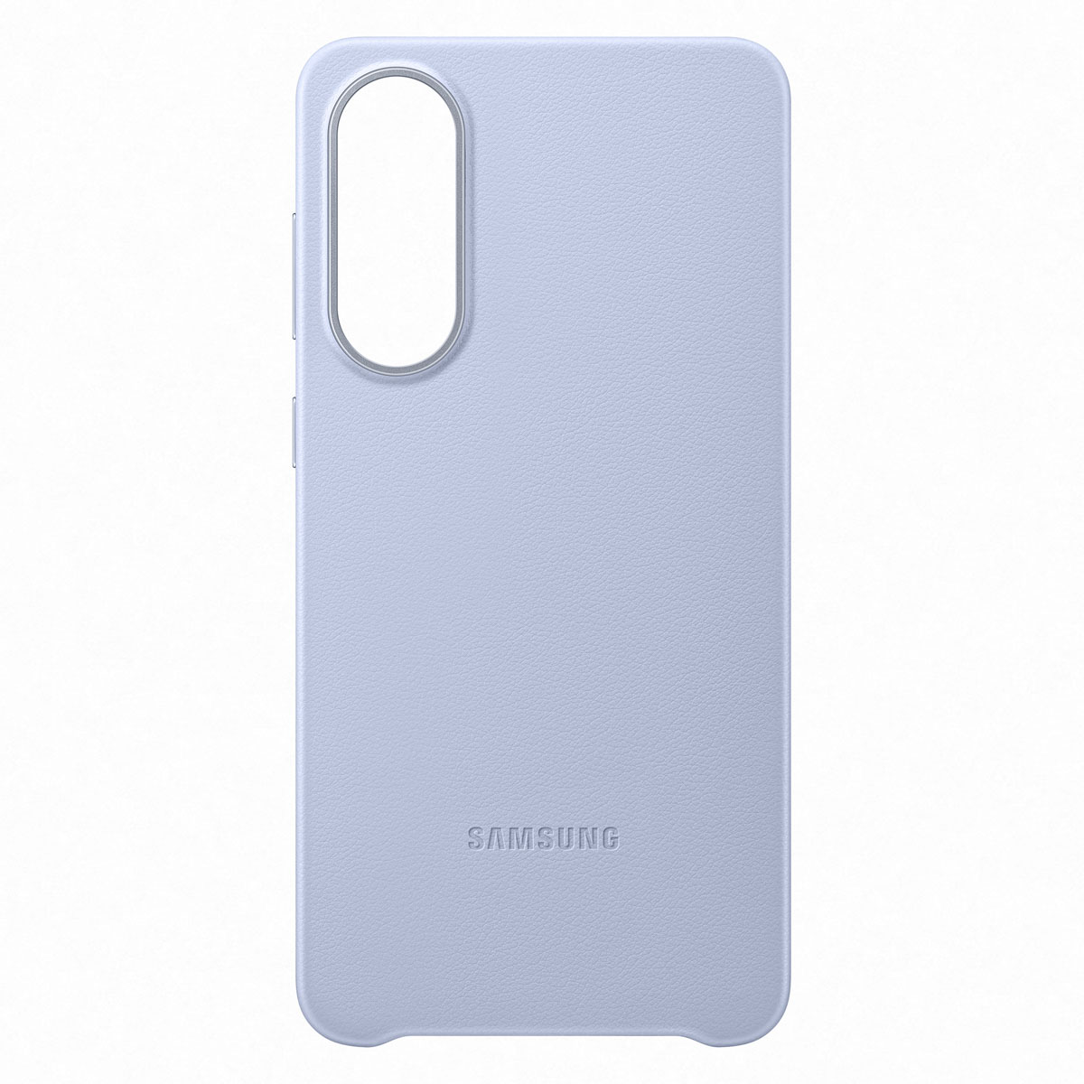 Eine hellblaue Handyhülle mit Kameraausschnitt und Samsung-Logo unten.
