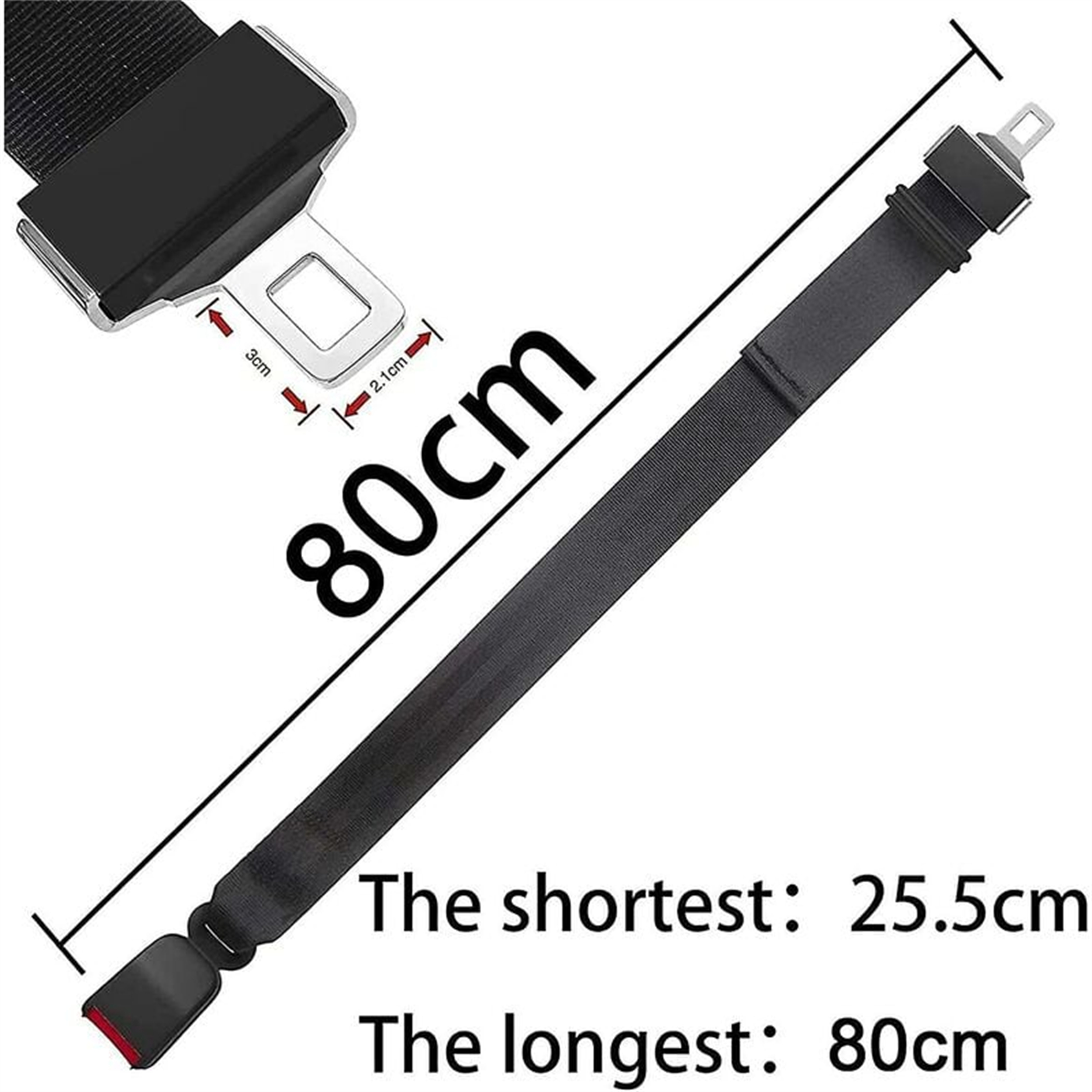 Schwarzer Sicherheitsgurt mit Schnalle; Maße 80cm lang und 25,5cm kurz.