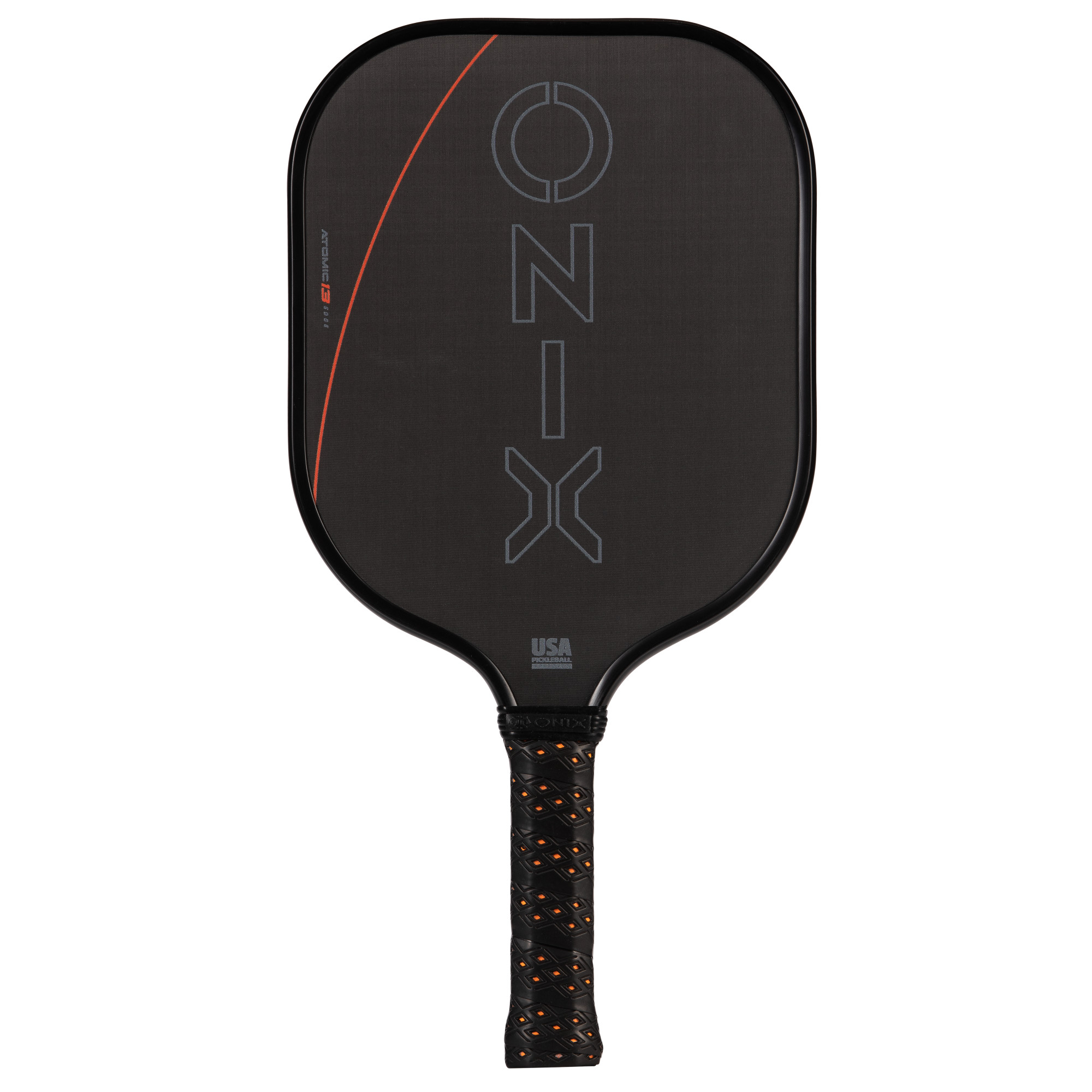 Schwarzer Pickleball-Schläger mit Design auf der Schlagfläche und USA-Logo.