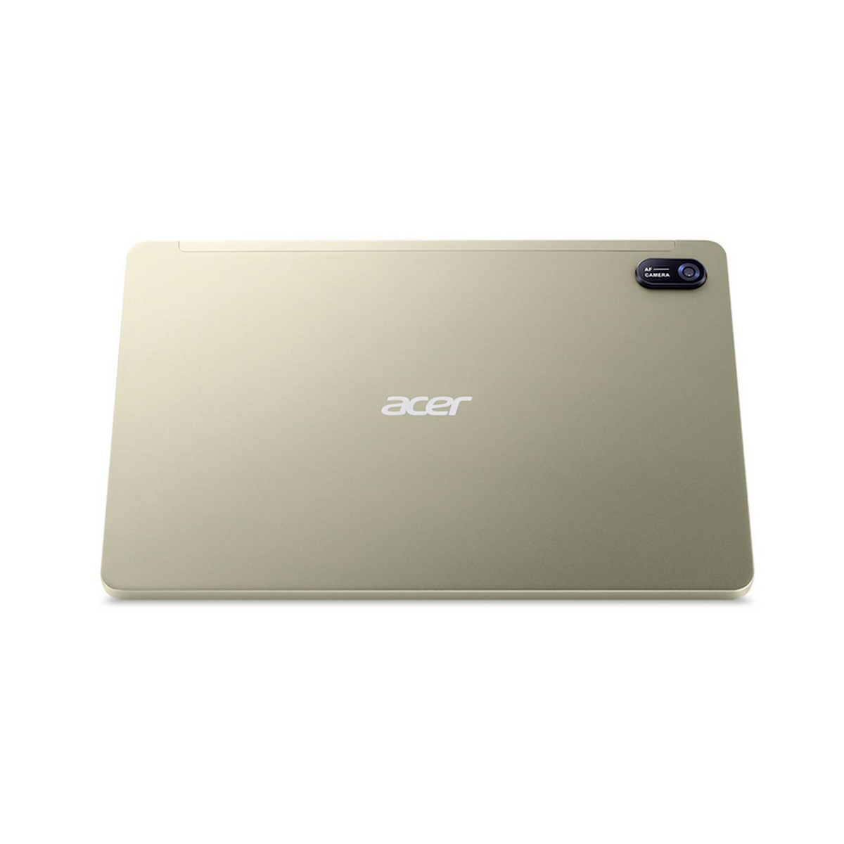 Il retro di un tablet Acer dorato. Ha una fotocamera e il logo Acer.
