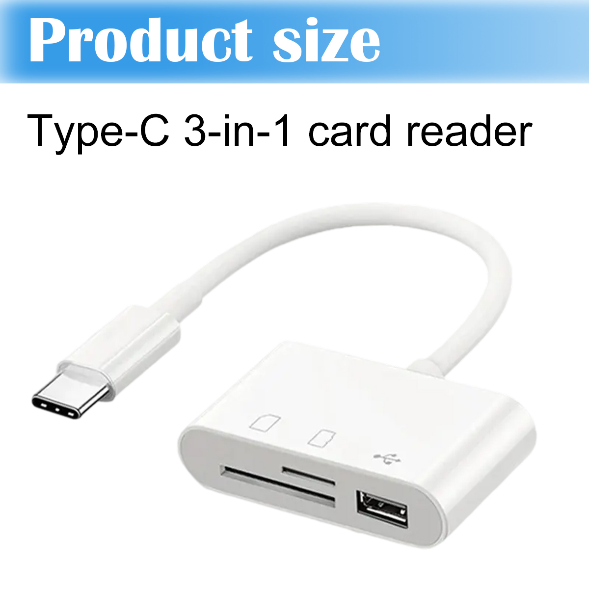 Weißer 3-in-1-Kartenleser mit Typ-C-Anschluss.