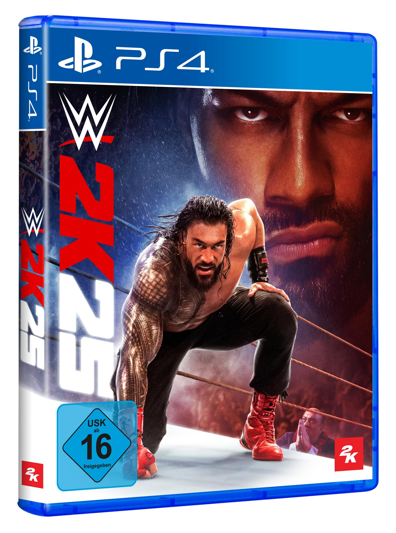 Pudełko z grą wideo WWE 2K23 na PS4. Zapaśnik jest na okładce.