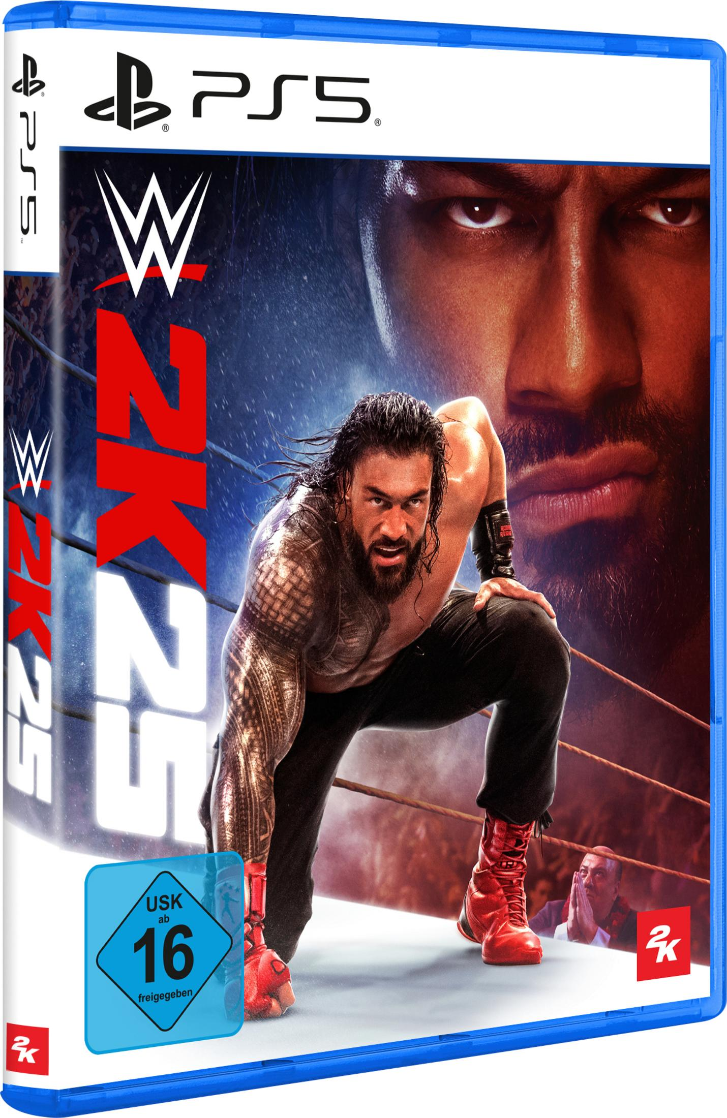 Ein PS5-Spielcase. Das Cover zeigt einen Wrestler in einem Ring. Das Spiel ist WWE 2K25.