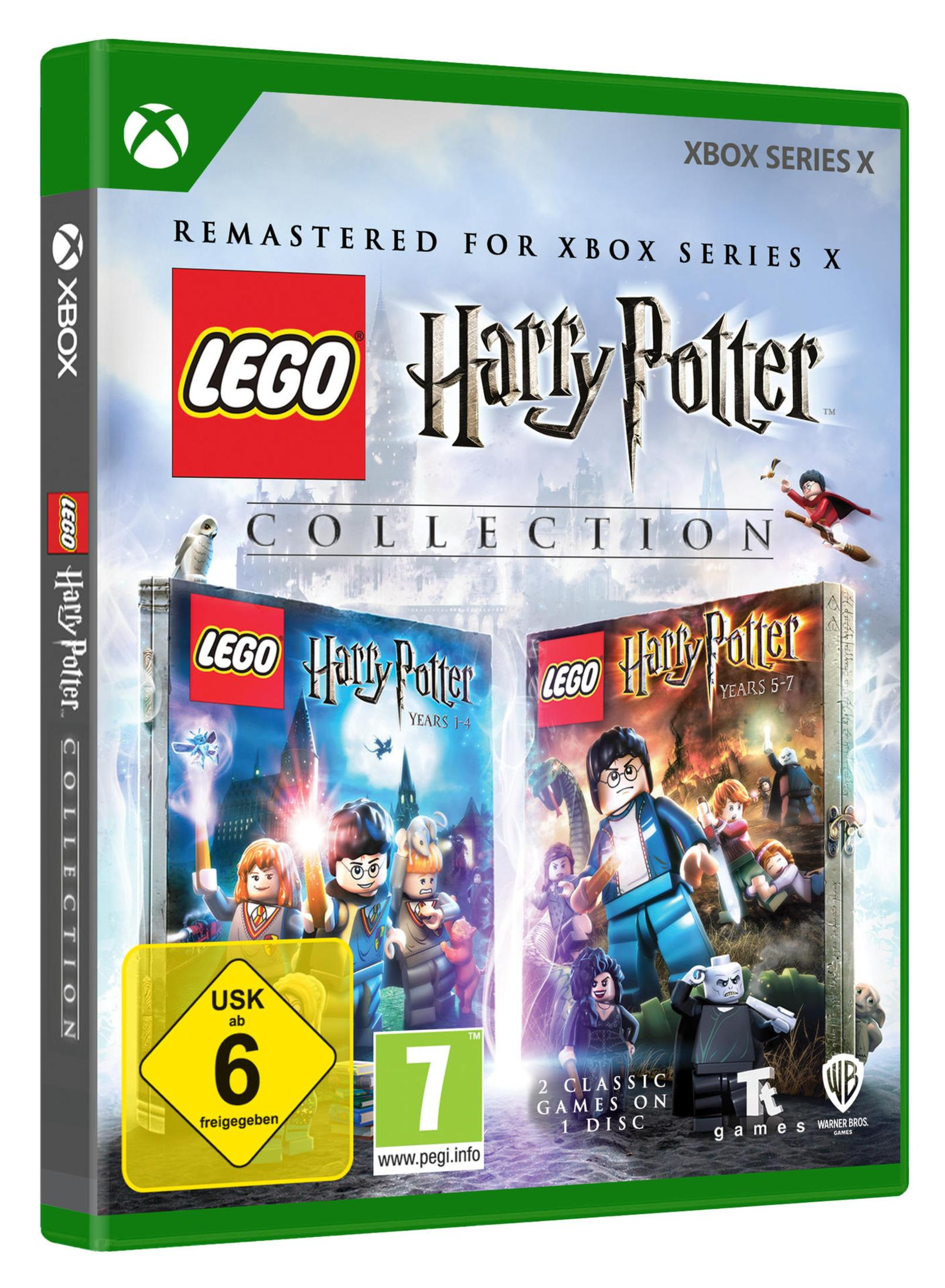 LEGO Harry Potter Collection-Spielcover auf Xbox, das LEGO-Charaktere und Szenen aus der Serie mit einer Bewertung von 6+ zeigt.