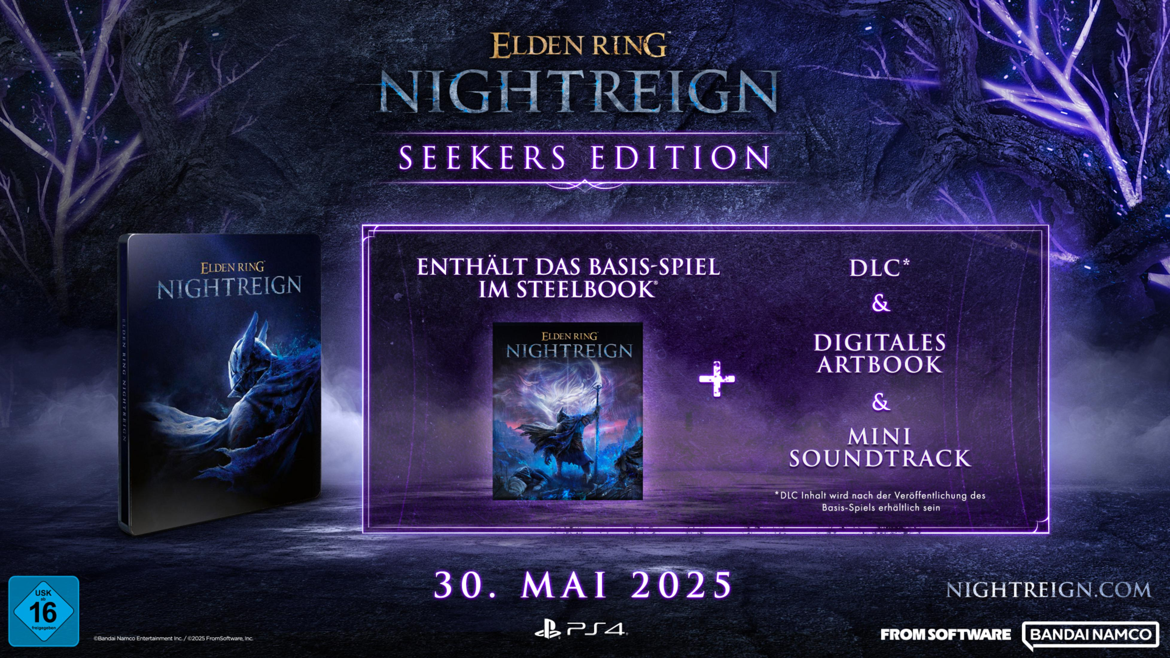 Spielbox-Art. Elden Ring Nightreign Seekers Edition. Steelbook, DLC, digitales Artbook & Mini-Soundtrack.