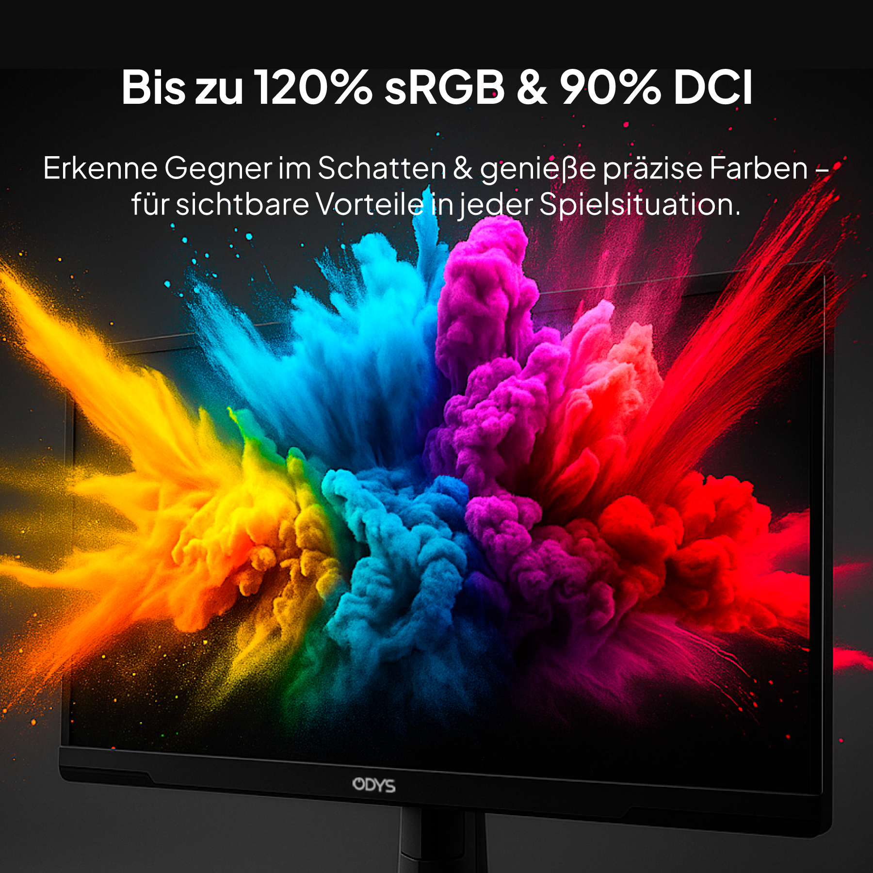 Ein Computermonitor, der lebendige Farben zeigt, die aus der Mitte explodieren.