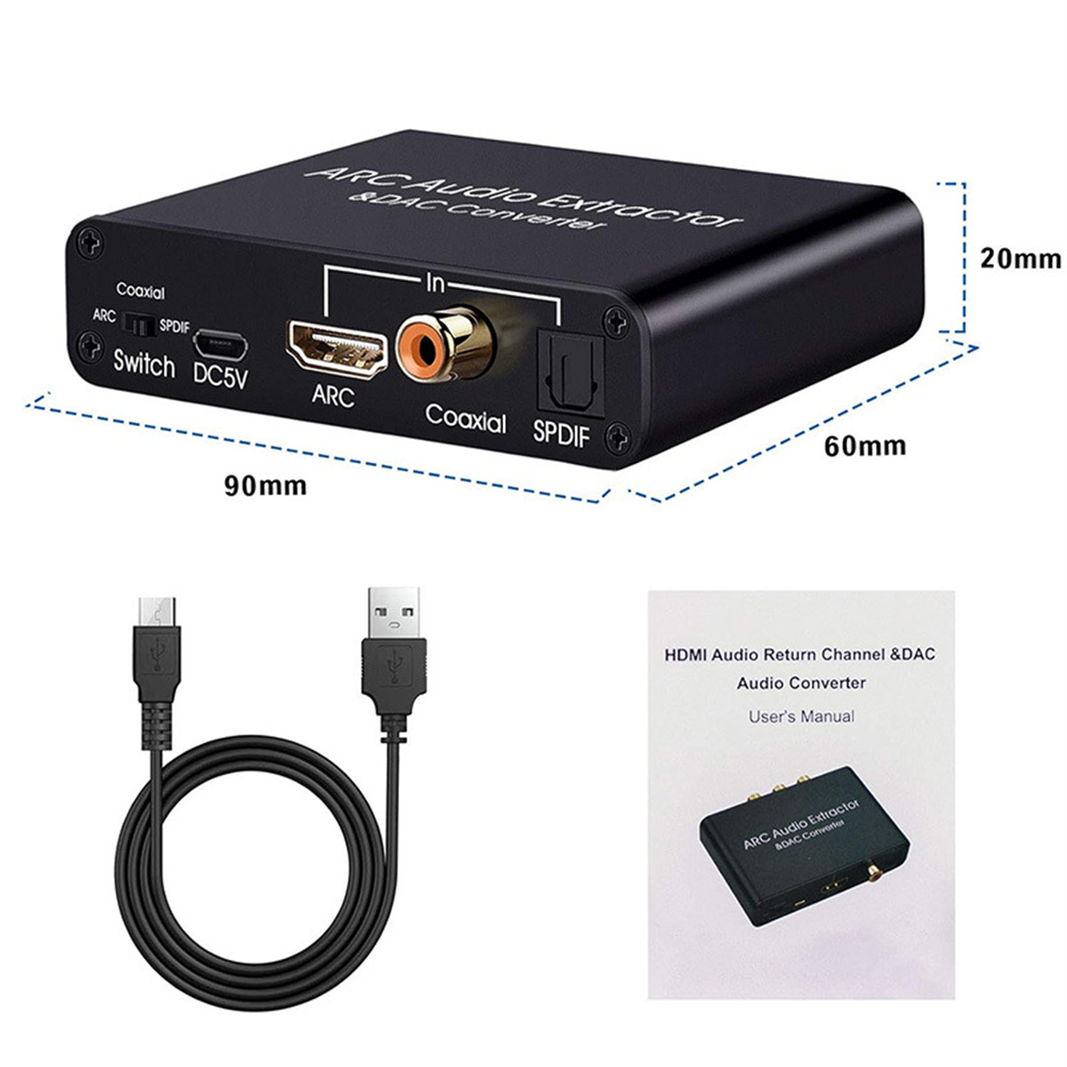 Tendak 192 kHz ARC Audio Extractor, Digital Audio Extractor Converter, HDMI ARC Optisch RCA L/R zu HDMI Optisch RCA L/R 3,5 mm Stereo für HDTV Soundbar Verstärker