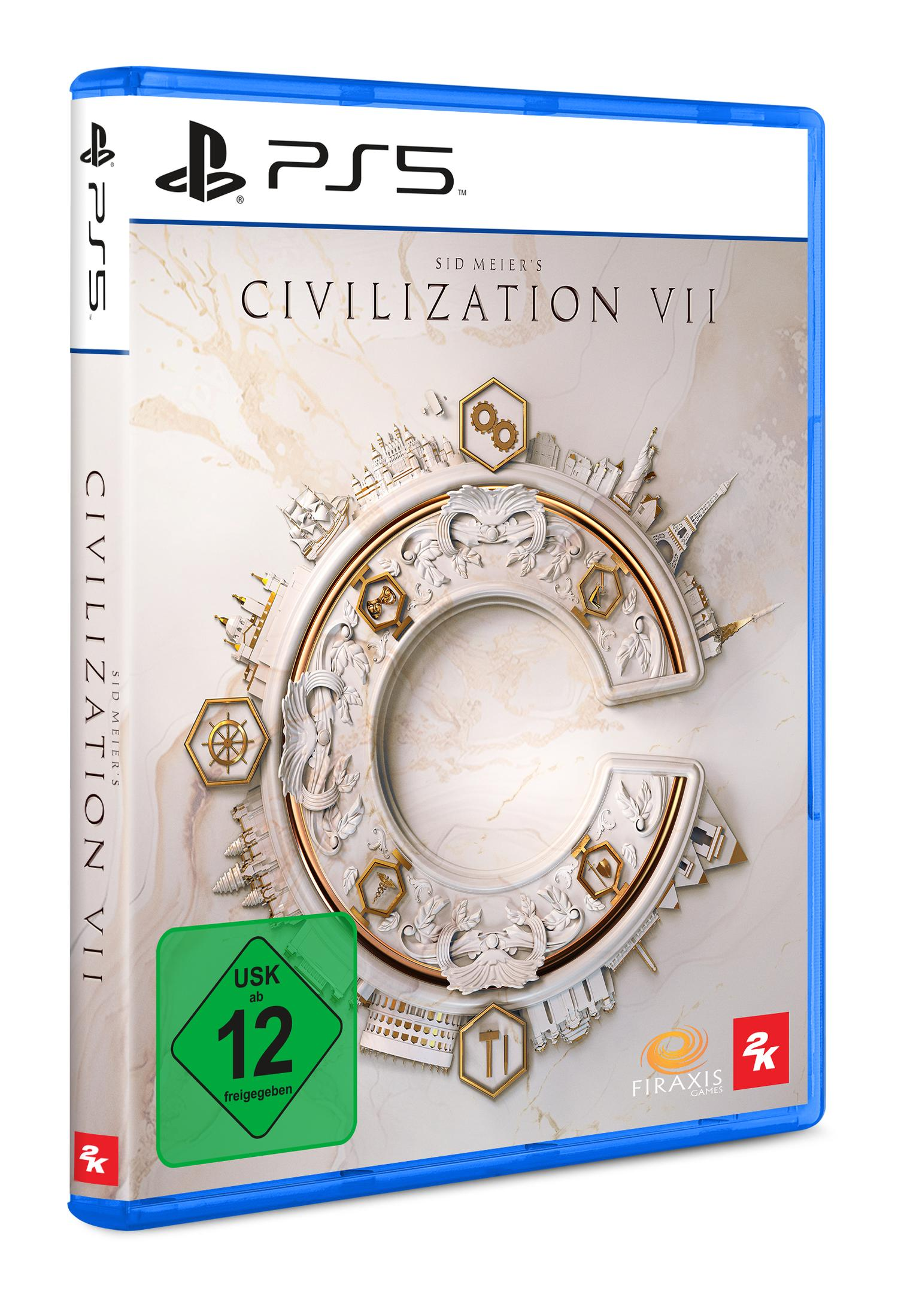 Eine PS5-Spielhülle für Sid Meier's Civilization VII, mit einem blauen Gehäuse und dem Cover-Art des Spiels.