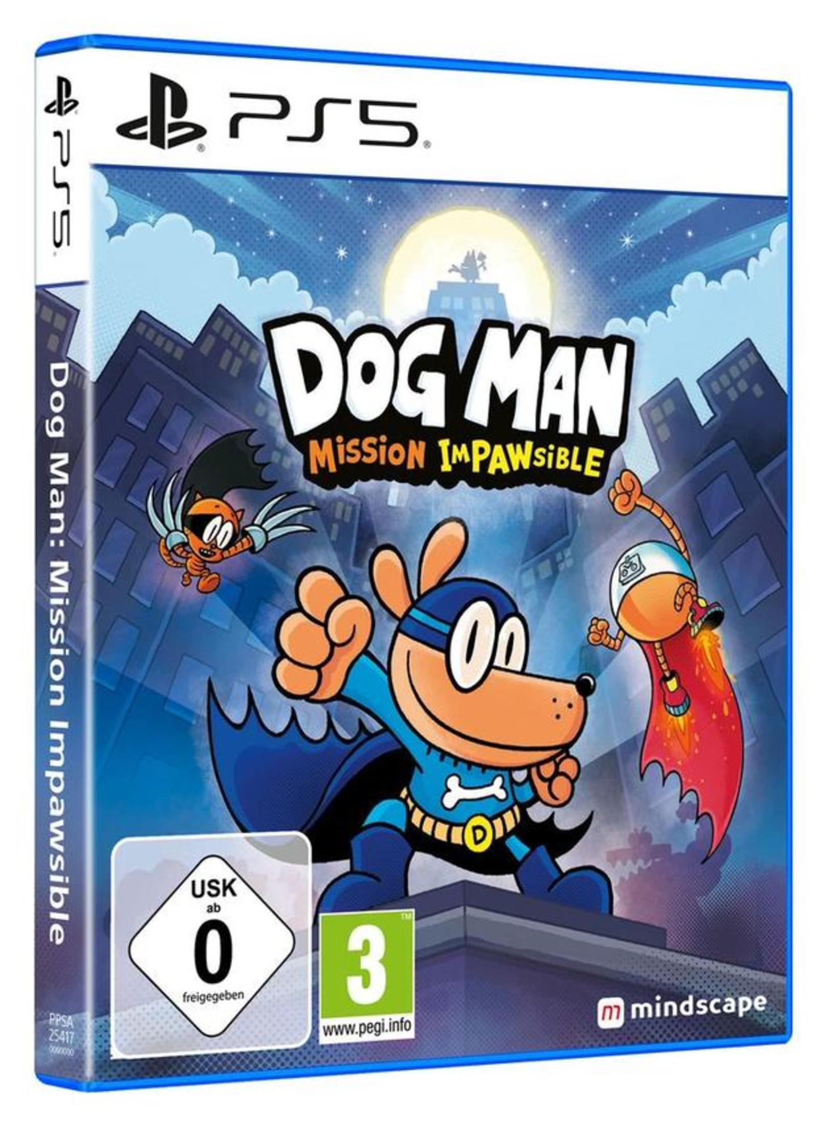 PS5-Spielcover von Dog Man: Mission Impawssible, mit Hunde-Superhelden-Charakteren.