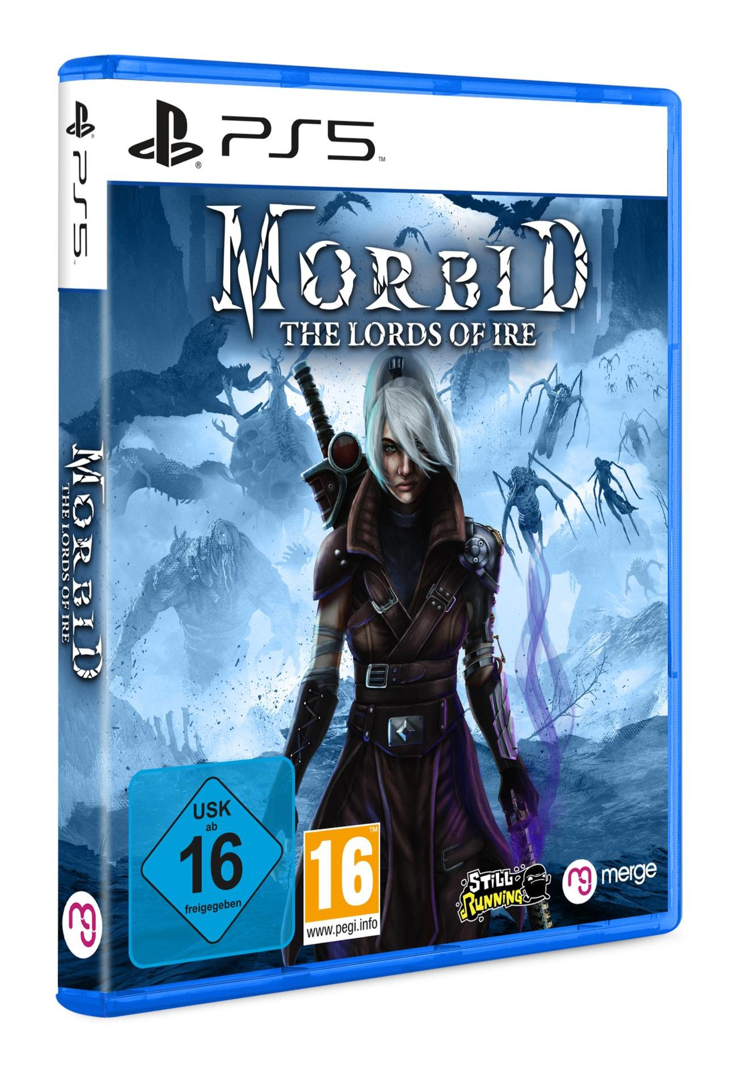 Okładka gry: Kobieta z białymi włosami, trzymająca miecz. Gra to Morbid: The Lords of Ire na PS5.