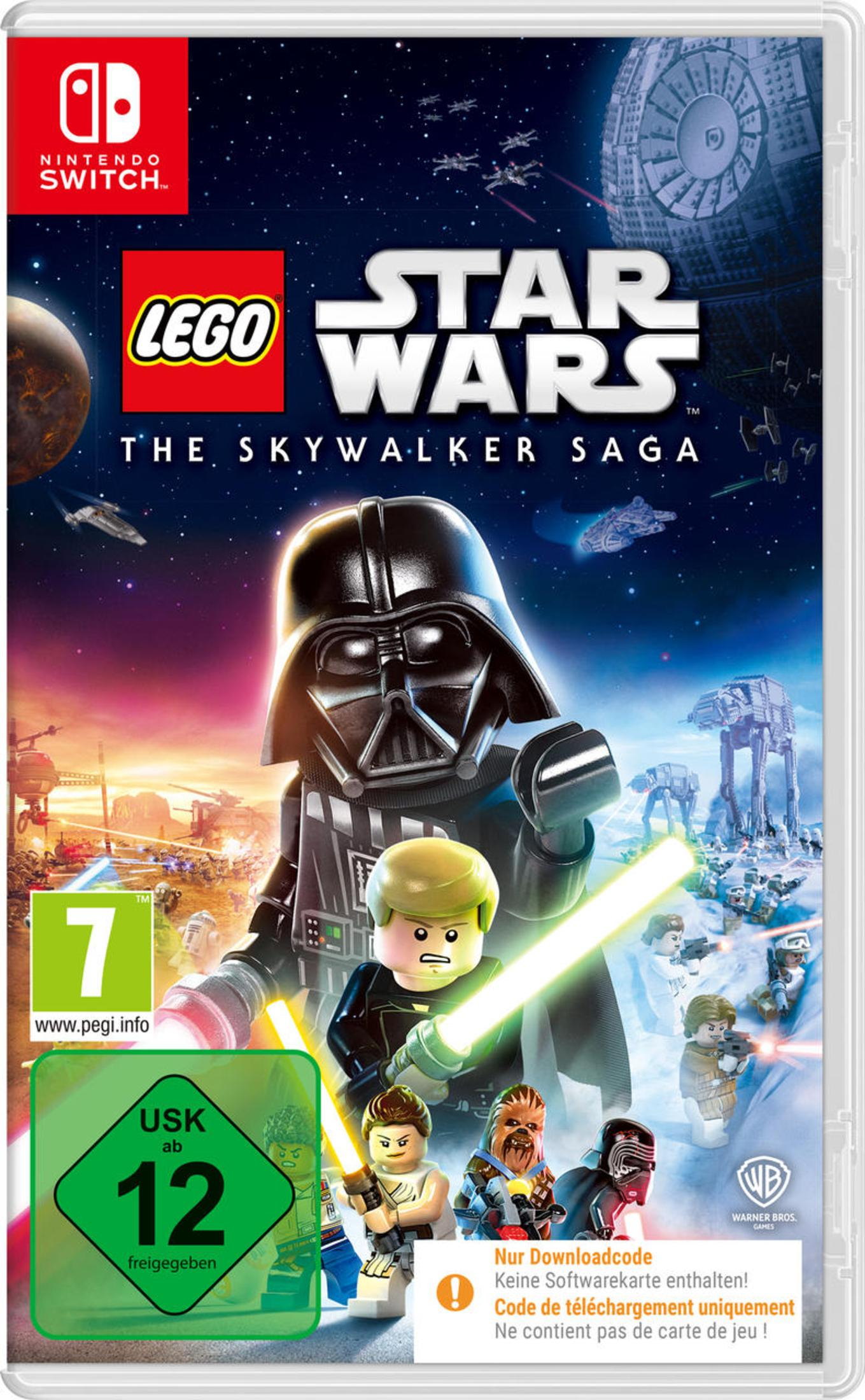 Lego Star Wars Spielbox. Enthält Lego Darth Vader und andere Charaktere mit Star Wars Logo und Raumschiffen.