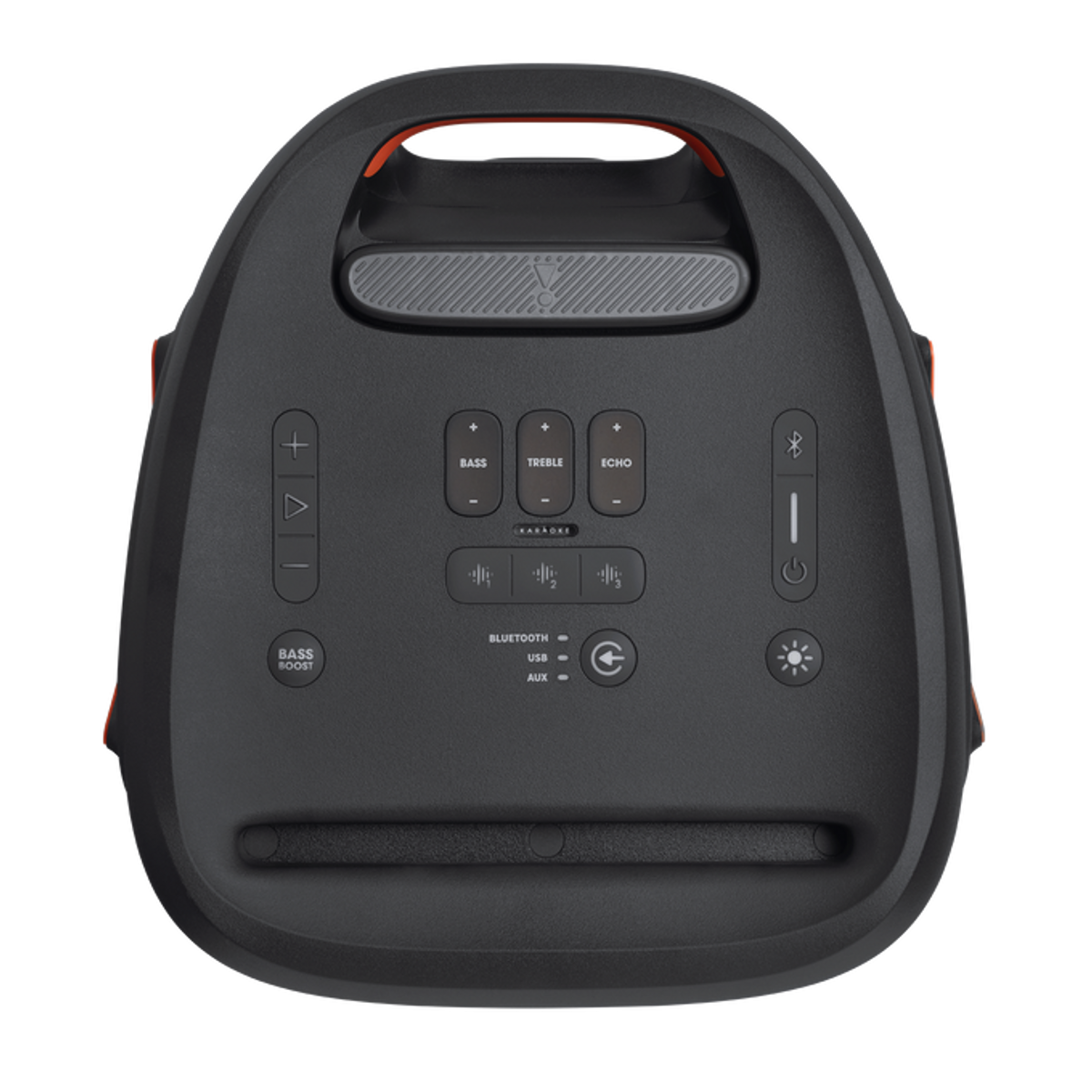 Vista superior de un altavoz JBL PartyBox 310 negro con panel de control.