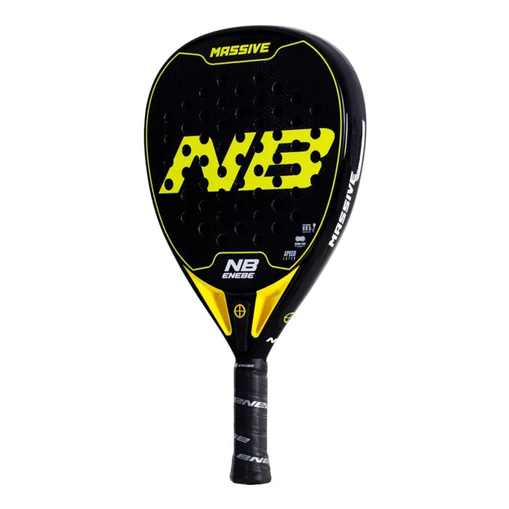 Racchetta da padel NB Enebe Massive nera e gialla con manico nero.