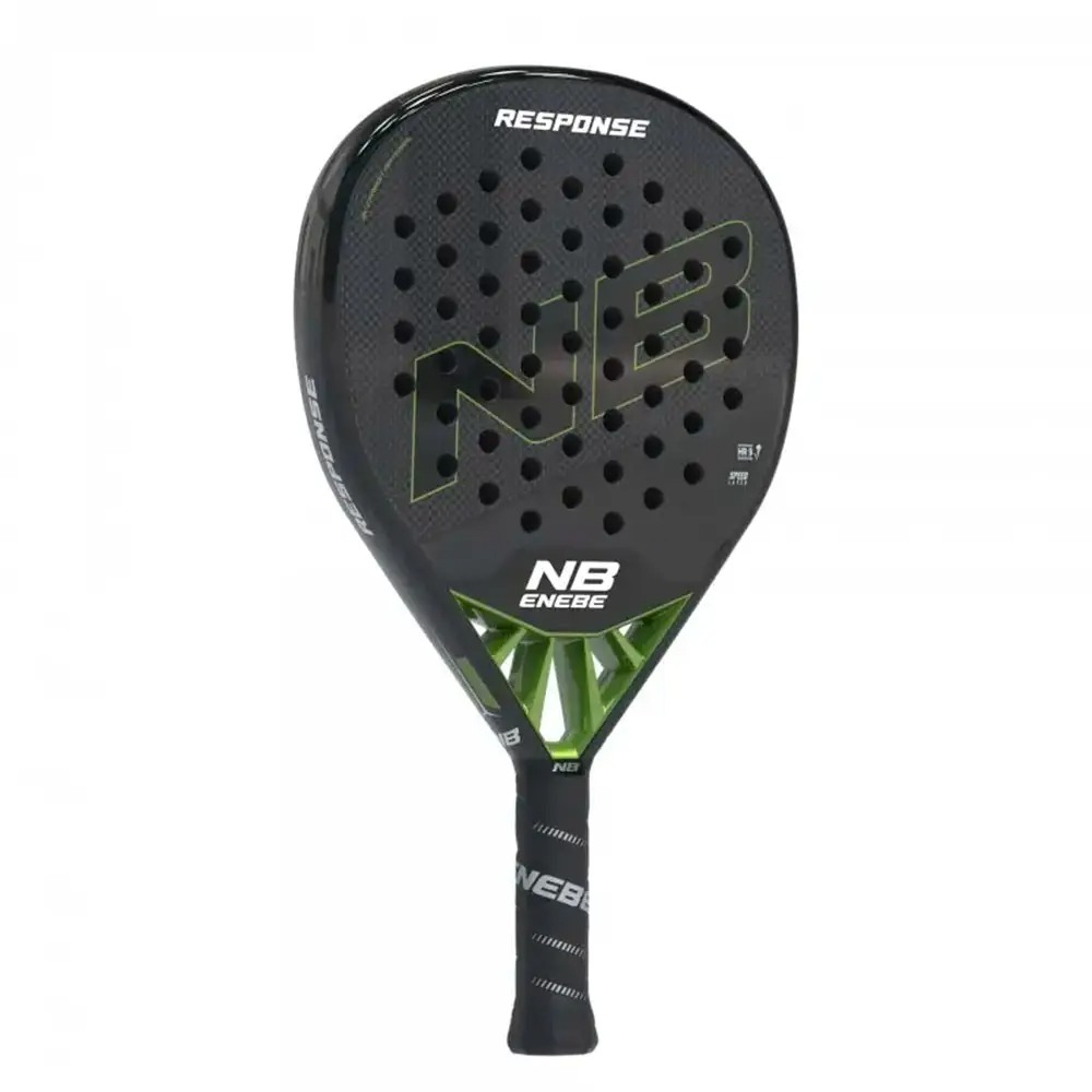 Racchetta da padel nera e verde con il marchio "ENEBE" sulla faccia.