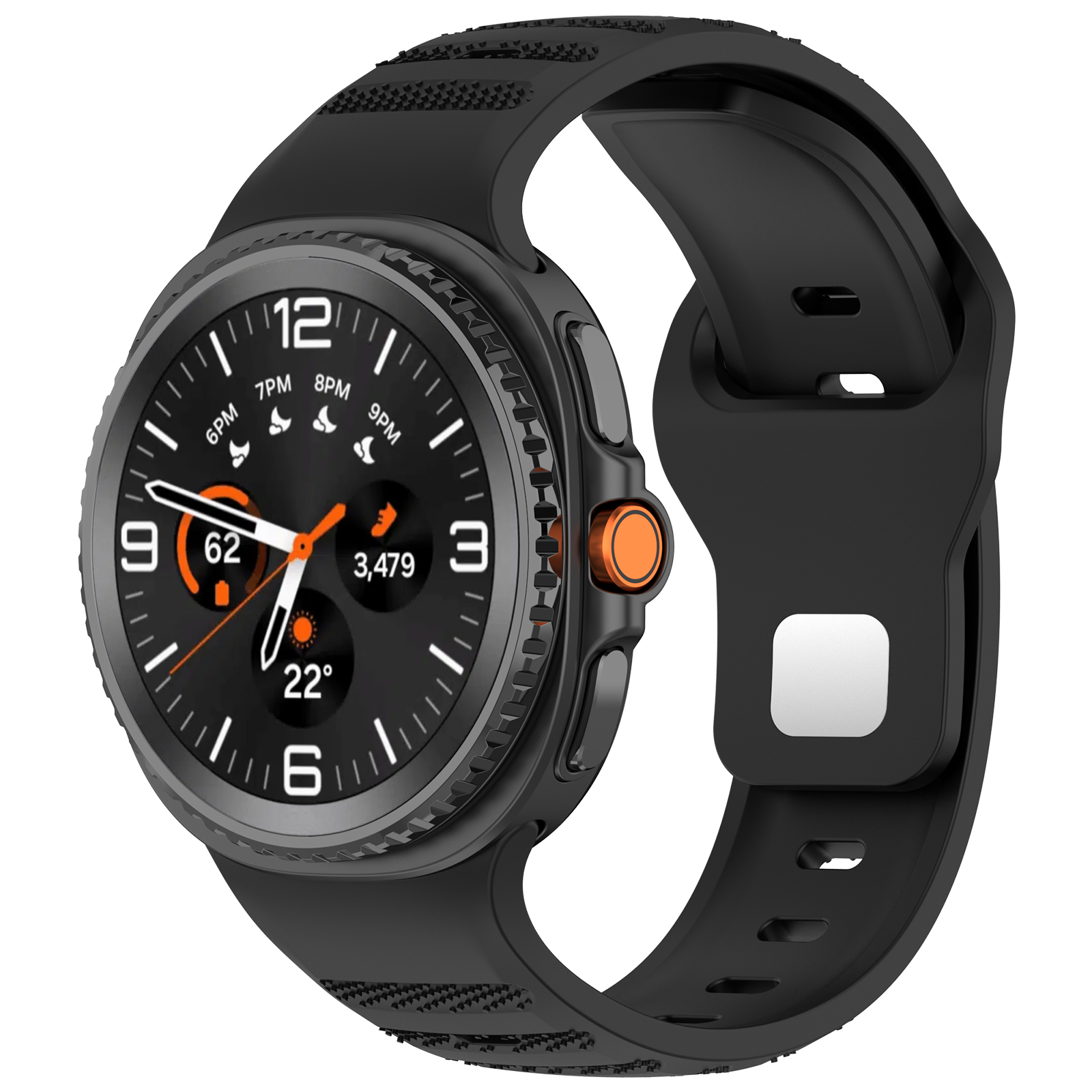 Smartwatch nero con cinturino nero.