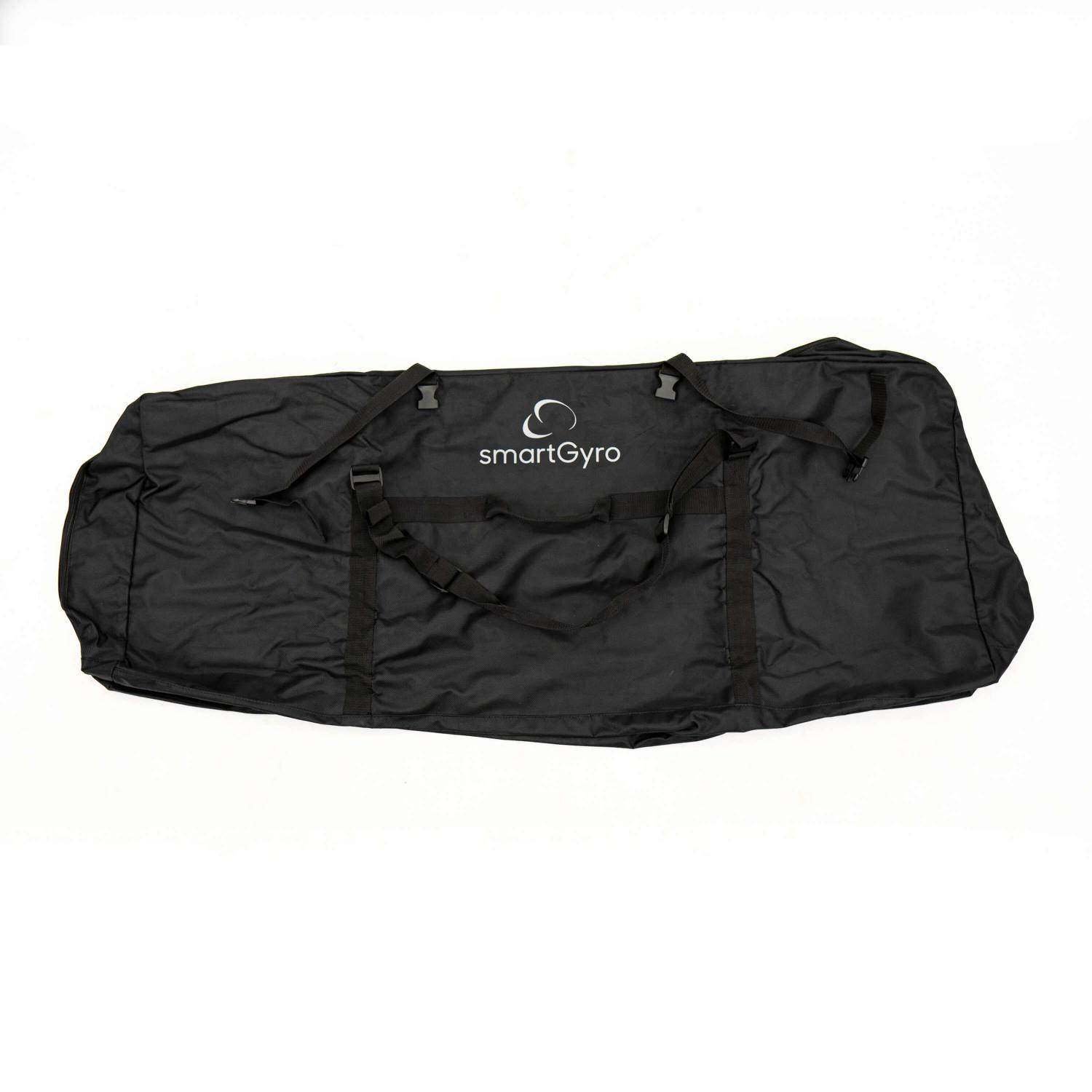 Bolsa negra con el logo de smartGyro y dos asas sobre fondo blanco.