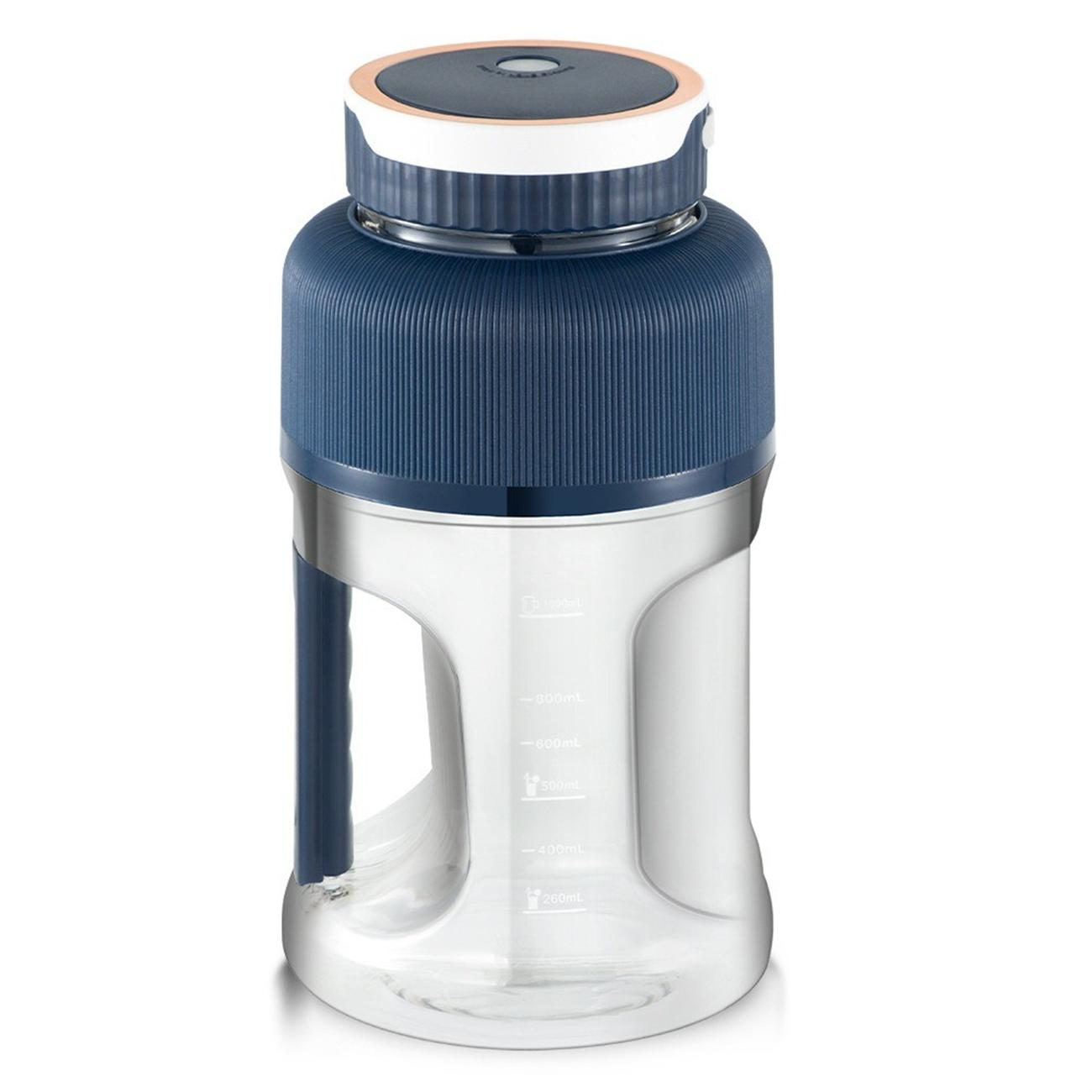 Große blaue und transparente Wasserflasche mit Griff. Weißer Hintergrund.