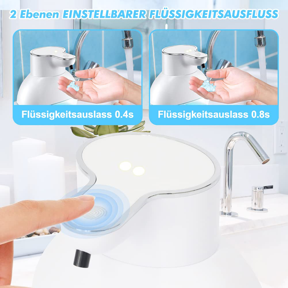 Zwei Bilder, die einen Seifenspender beim Ausgeben von Seife zeigen.