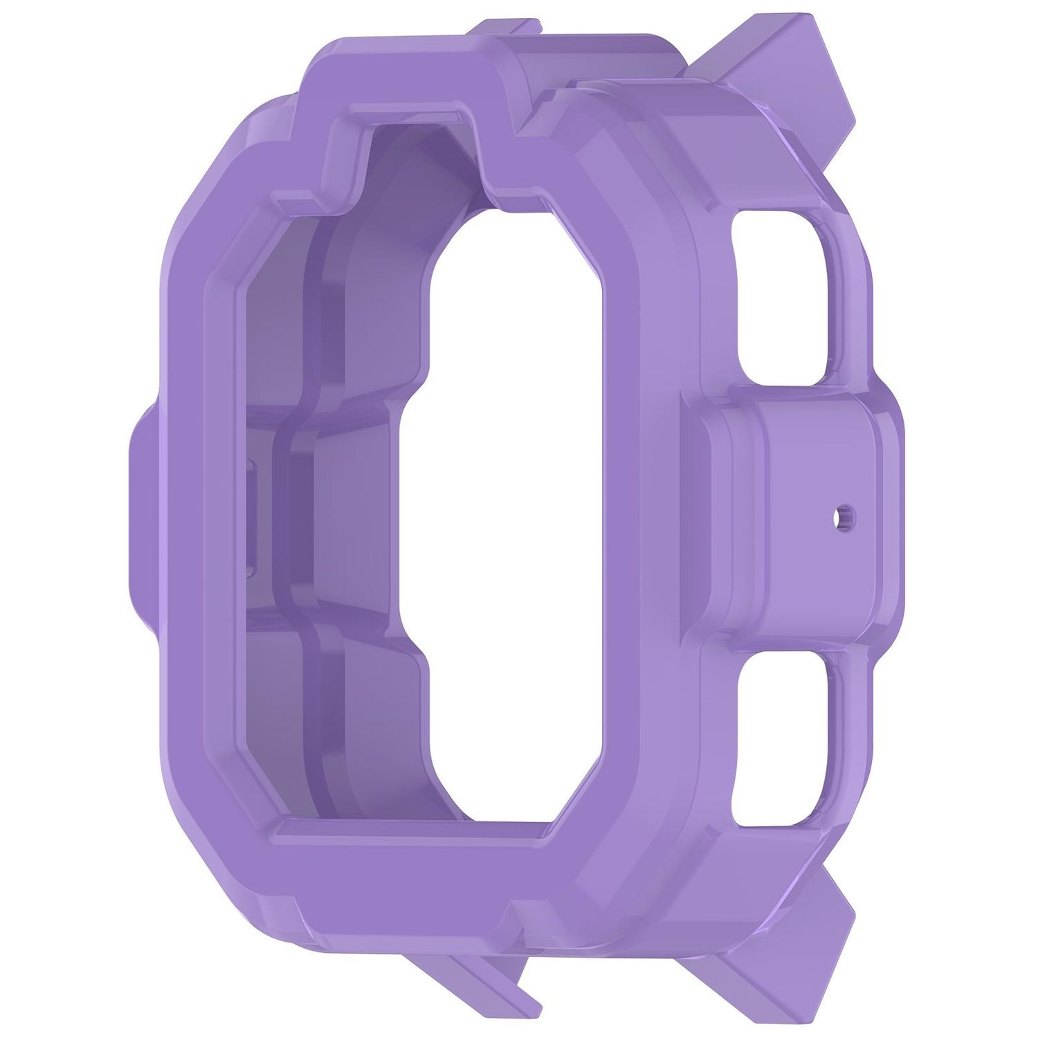 Una custodia per smartwatch viola, che mostra la parte anteriore, con una forma rettangolare.