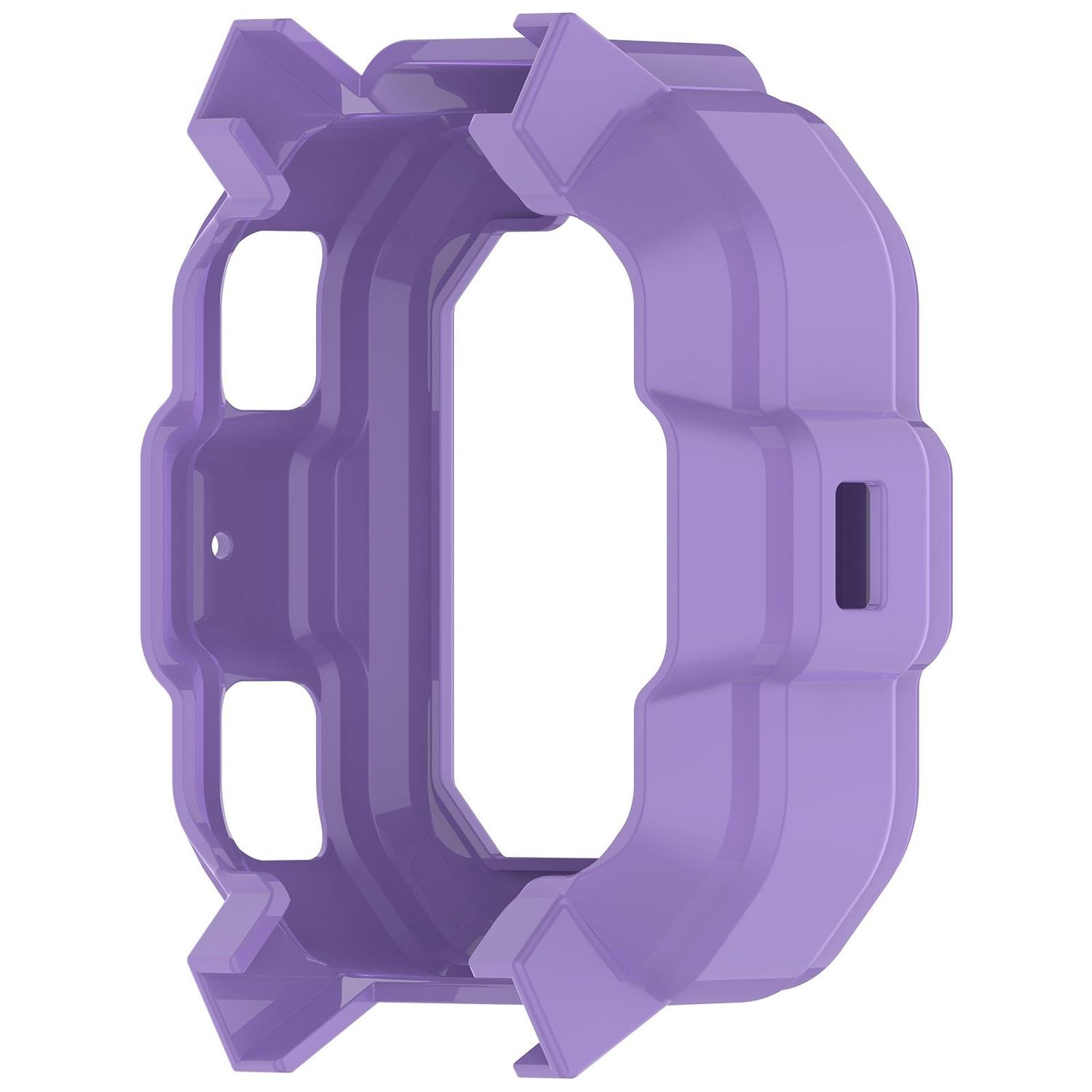 Una custodia per smartwatch viola, con la parte anteriore, che mostra i bordi.