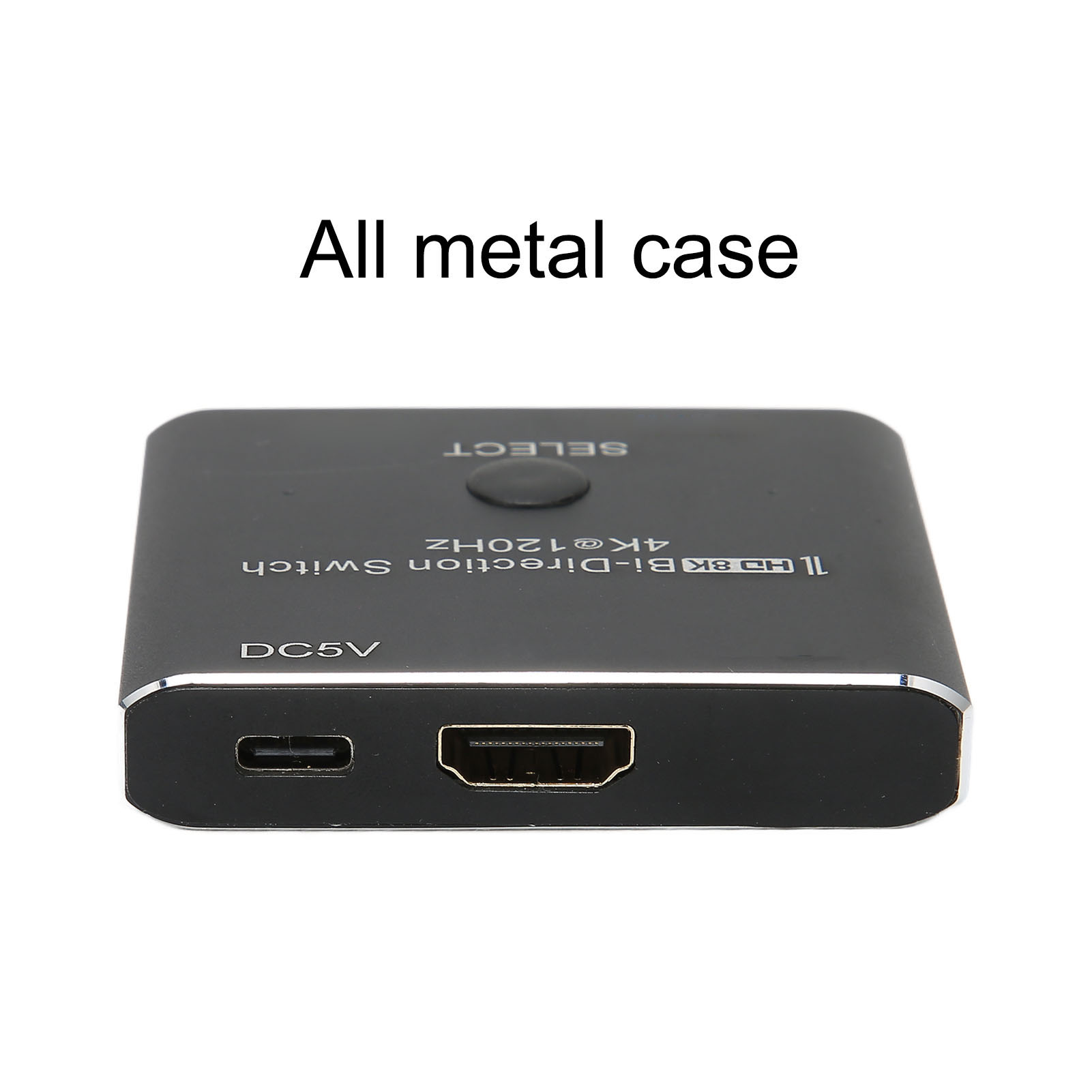 Ein schwarzer 8K-Bi-Direktional-Switch mit dem Text 'Ganzmetallgehäuse' oben.