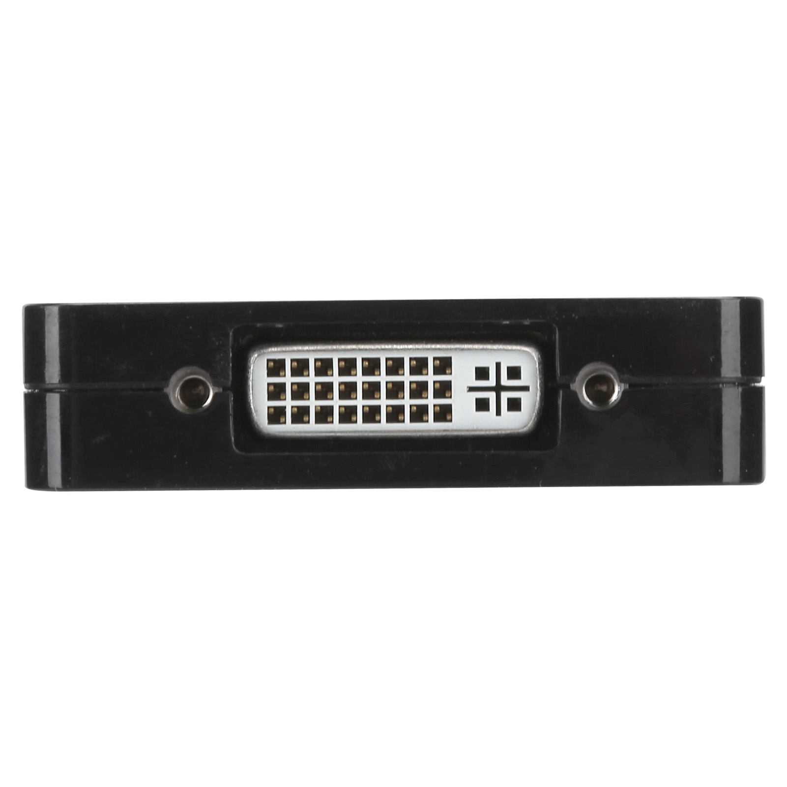 Nahaufnahme eines schwarzen Adapters mit DVI-Anschluss.