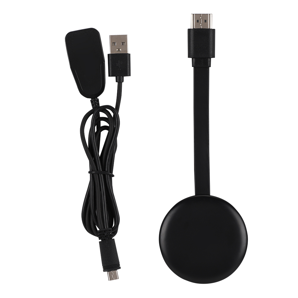 Schwarzes Gerät mit einem USB-A-Anschluss und einem Micro-USB-Anschluss mit einem schwarzen Kabel.