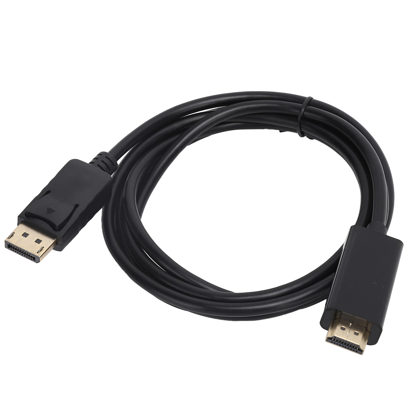 Ein schwarzes Kabel mit einem DisplayPort-Anschluss und einem HDMI-Anschluss.
