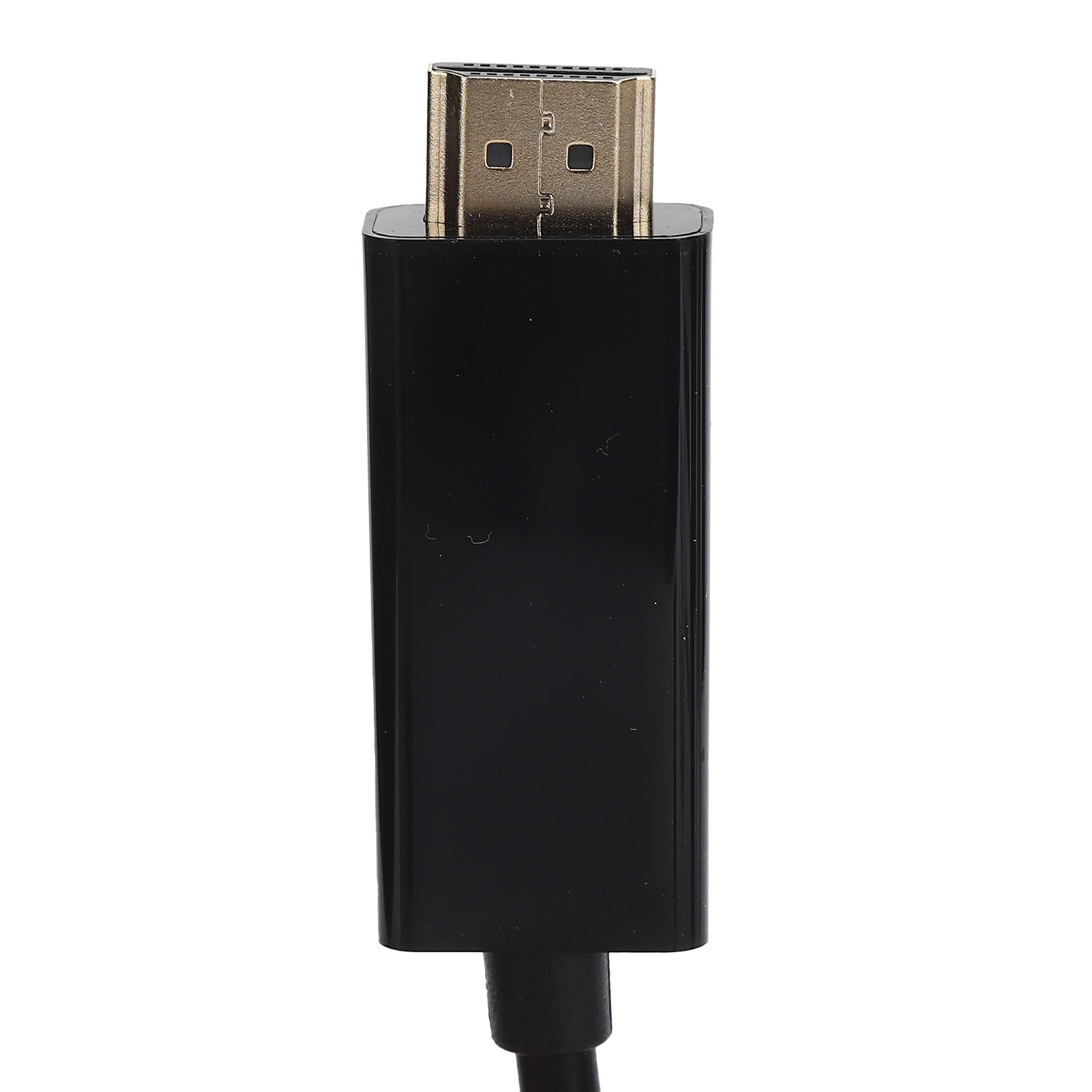 Schwarzer HDMI-Anschluss mit Pins, mit schwarzem Kabel.
