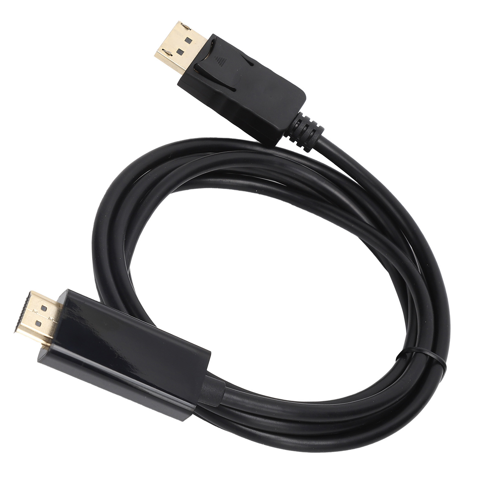 Ein schwarzes Kabel mit einem DisplayPort-Anschluss und einem HDMI-Anschluss.