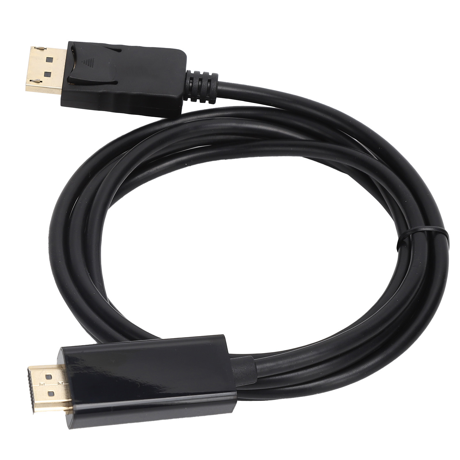 Ein schwarzes Kabel mit einem DisplayPort-Anschluss und einem HDMI-Anschluss.