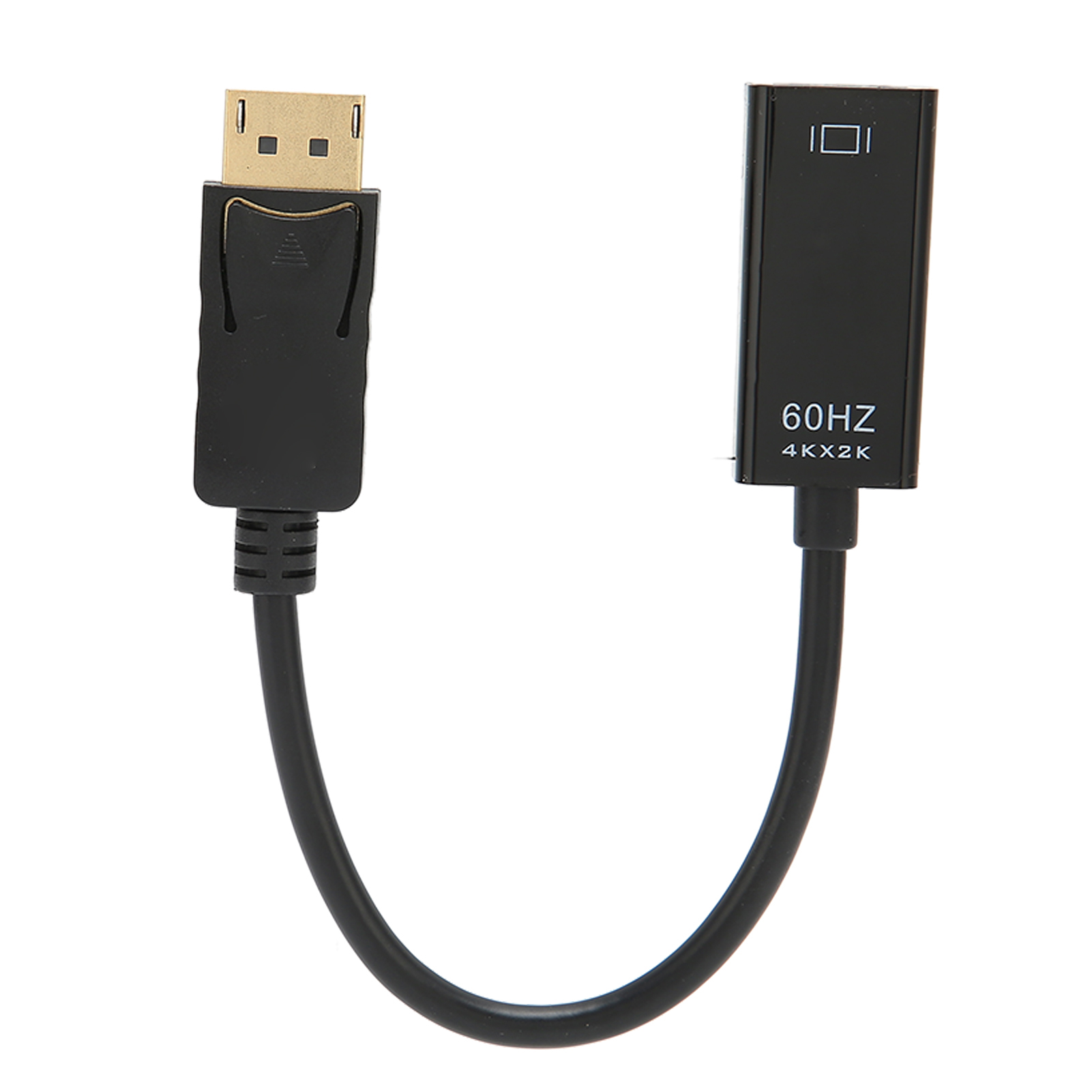 Schwarzer DisplayPort-Adapter mit Kabel, Text '60HZ 4K X 2K'.