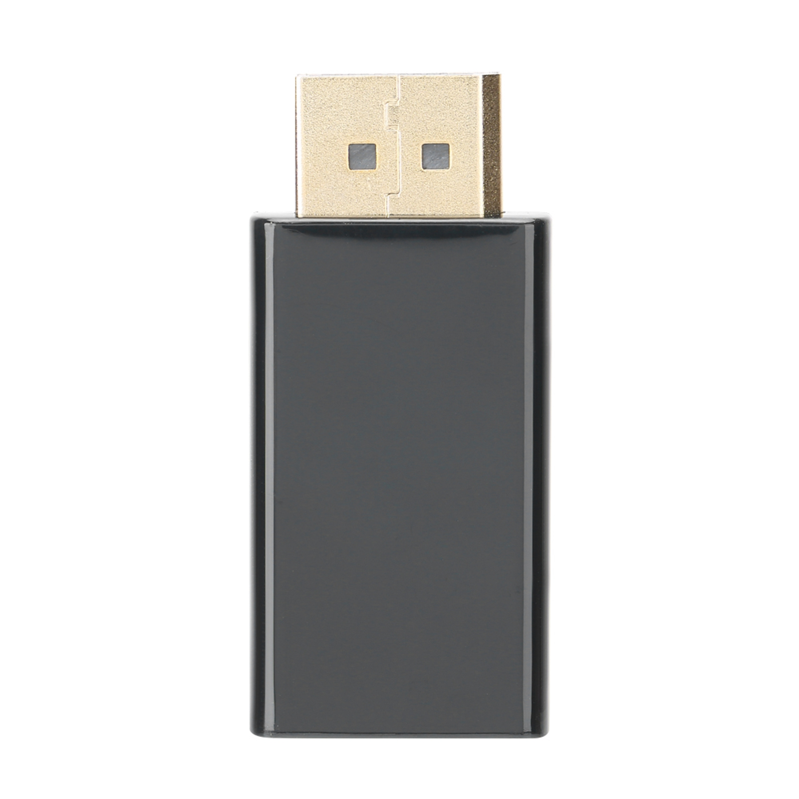 Ein schwarzer Adapter mit einem goldenen DisplayPort-Anschluss.