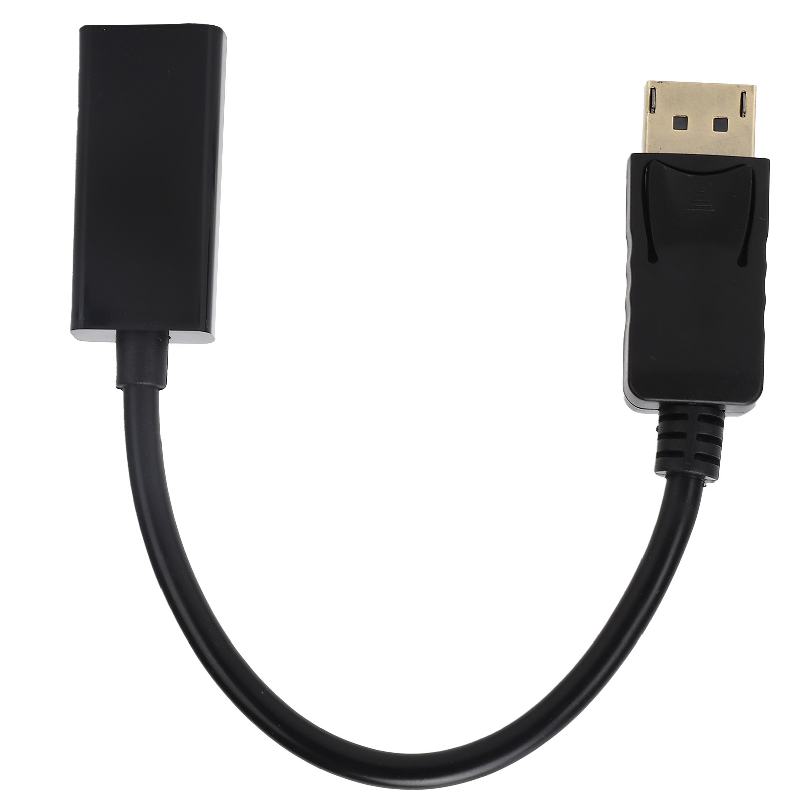 Schwarzes DisplayPort-zu-HDMI-Adapterkabel. Ein Ende hat einen HDMI-Anschluss.