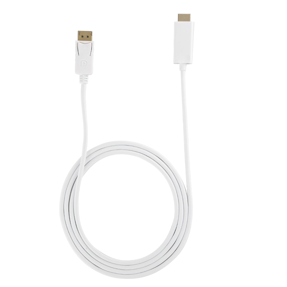 Ein weißes DisplayPort-Kabel mit Anschlüssen an beiden Enden.