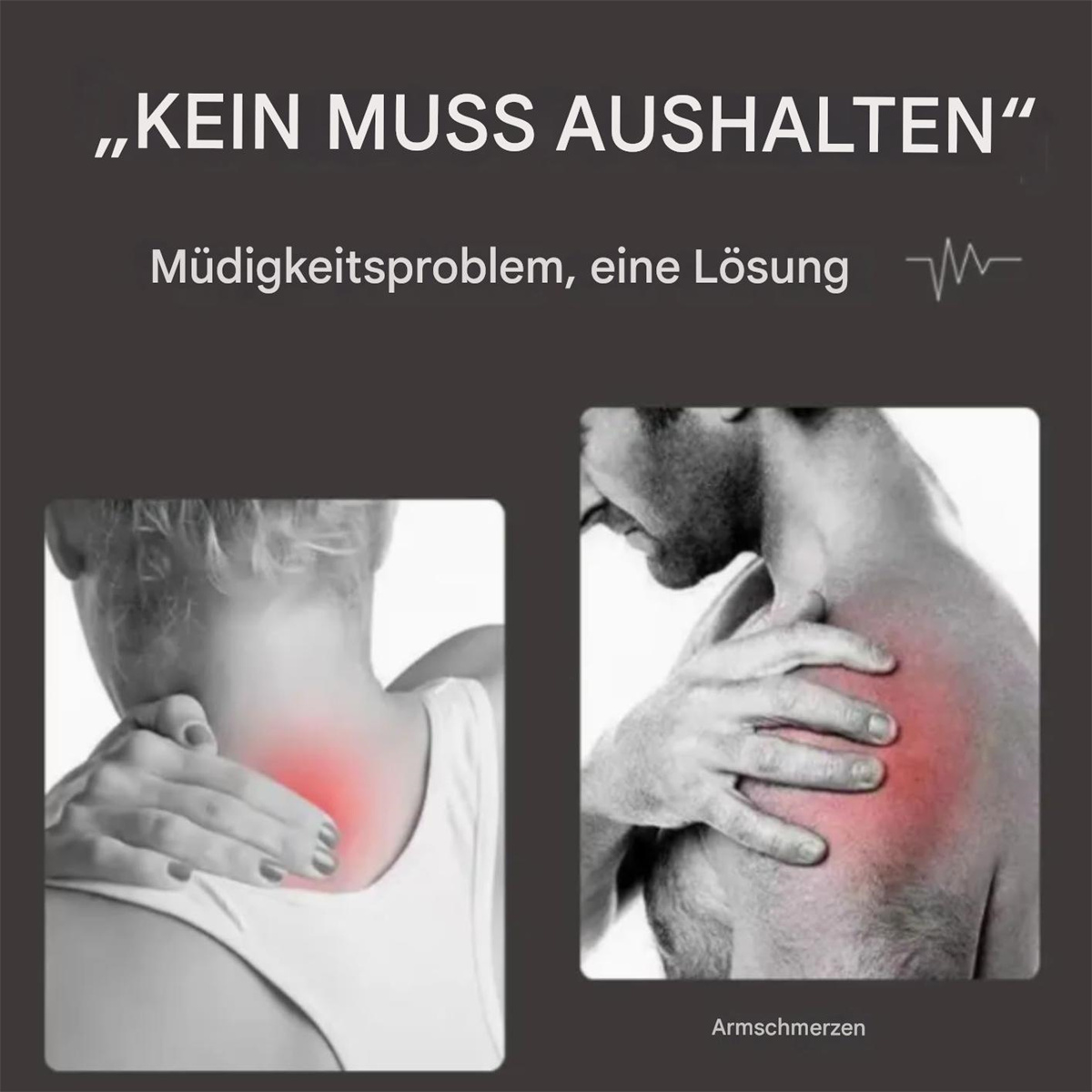 Das Bild zeigt zwei Tafeln. Eine zeigt Nackenschmerzen, die andere Armschmerzen, beide mit roten Markierungen.