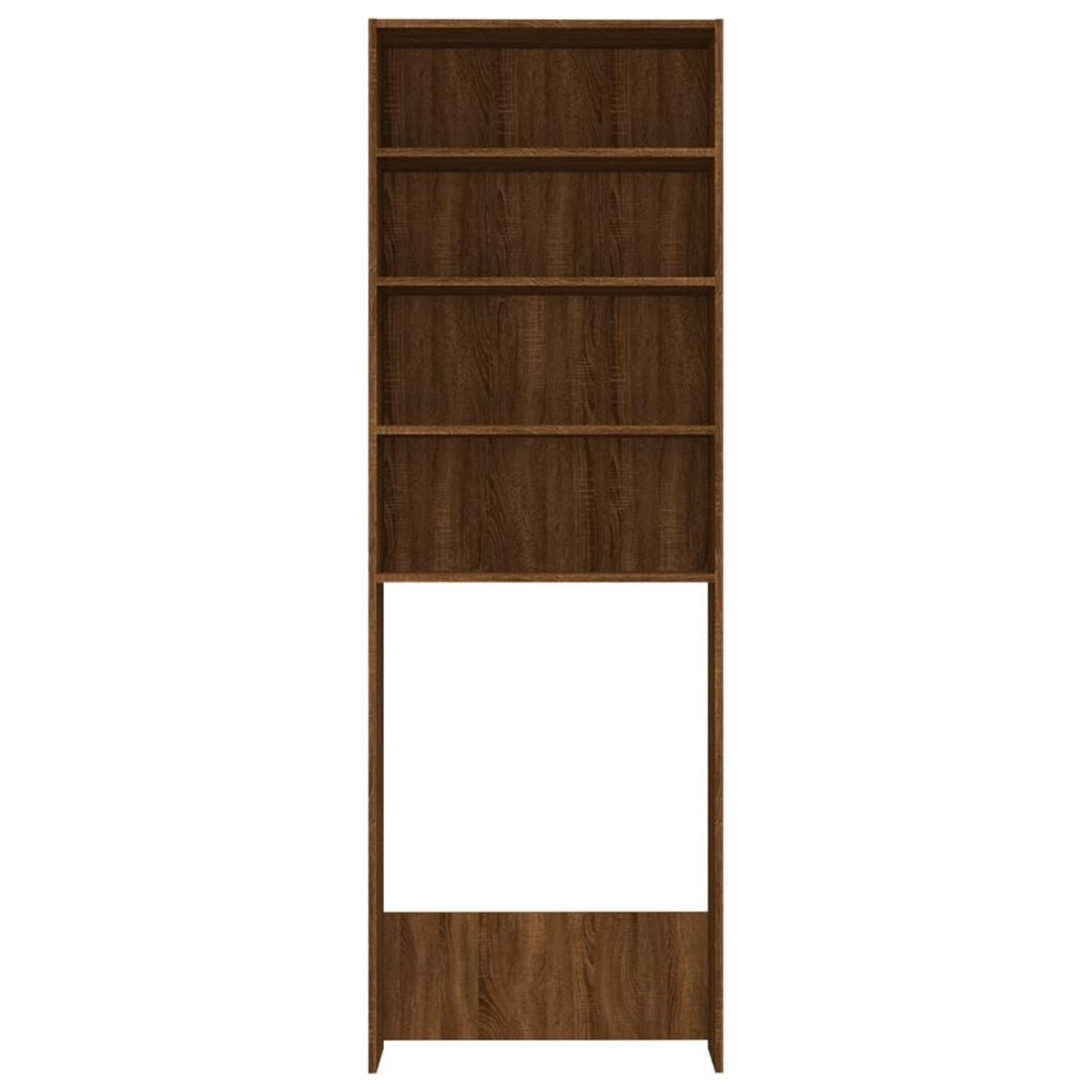 Ein hoher Holzschrank mit Regalen und einem großen offenen Raum.
