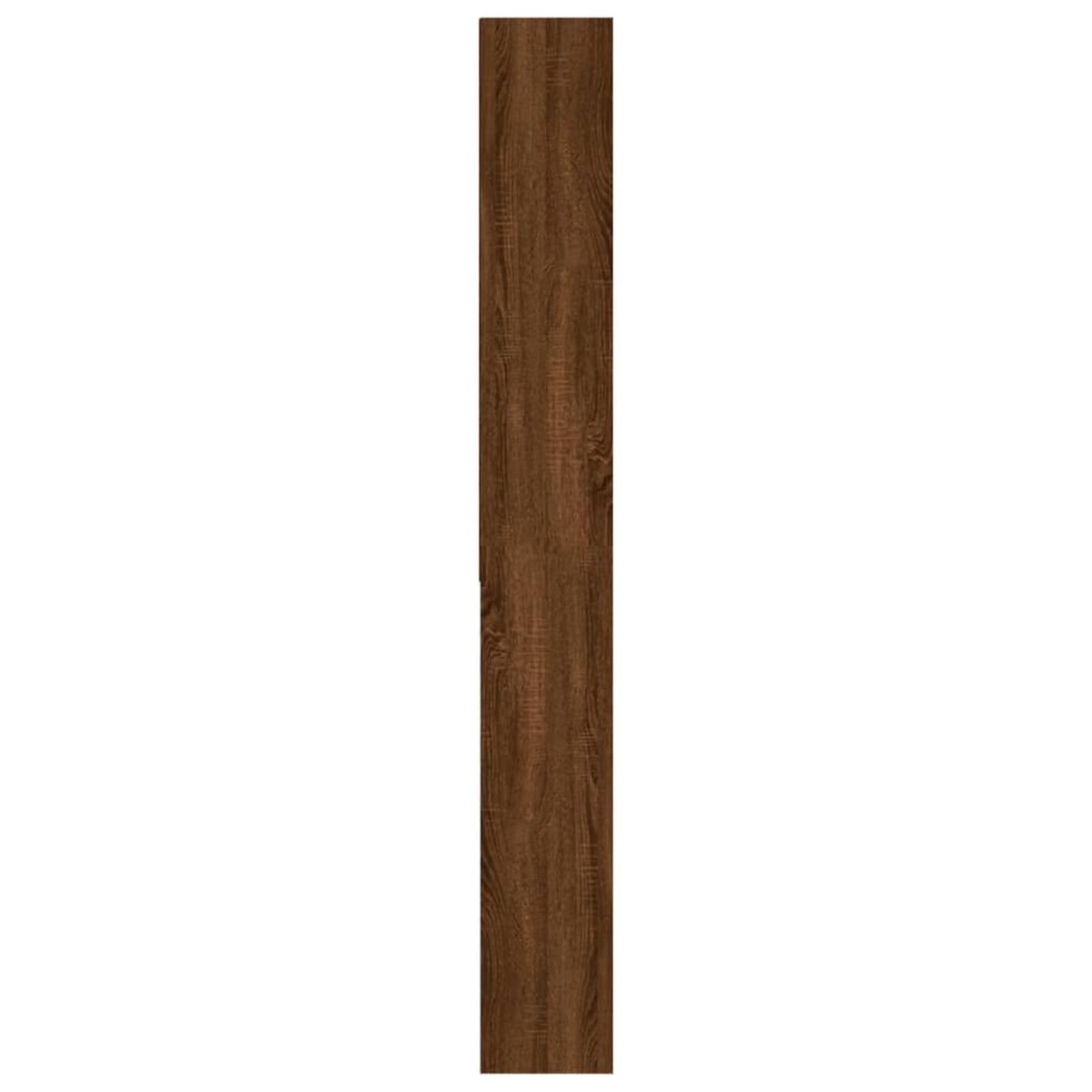 Eine vertikale, dunkelbraune Holzplatte, wahrscheinlich eine Seite eines Schrankes oder Möbelstücks.
