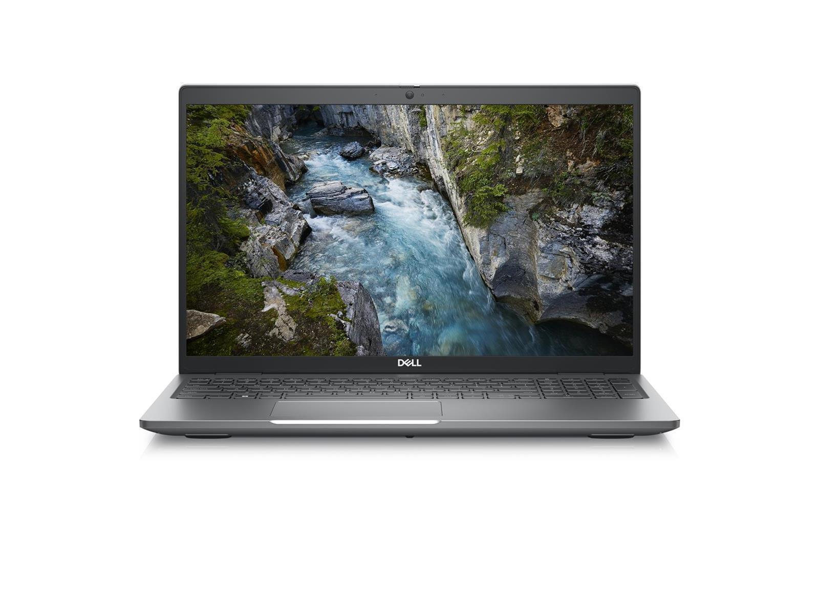 Ein Laptop auf weißem Hintergrund, der eine Flussszene auf dem Bildschirm zeigt. Er ist geöffnet.