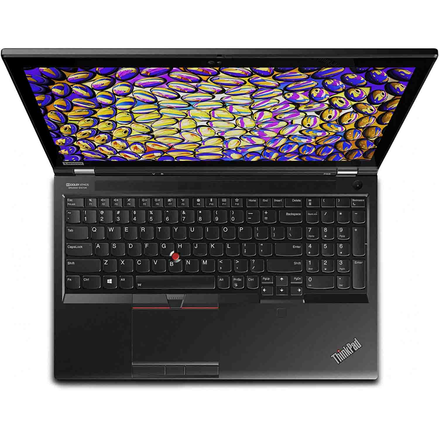Vista superior de un portátil negro con la pantalla abierta. Se ven el teclado y el panel táctil.