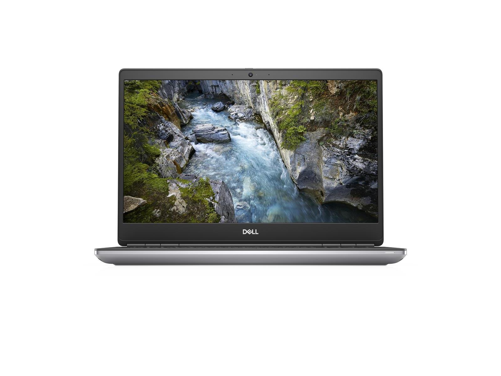 Ein Laptop mit einem Bildschirm, der eine Flussszene zeigt. Der Laptop ist silberfarben und hat einen schwarzen Rahmen.