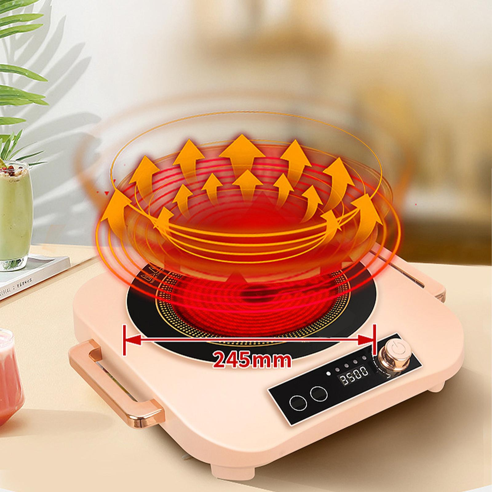 Ein rosa elektrisches Kochfeld mit einem roten Heizelement. Die Abmessungen betragen 245 mm Breite.