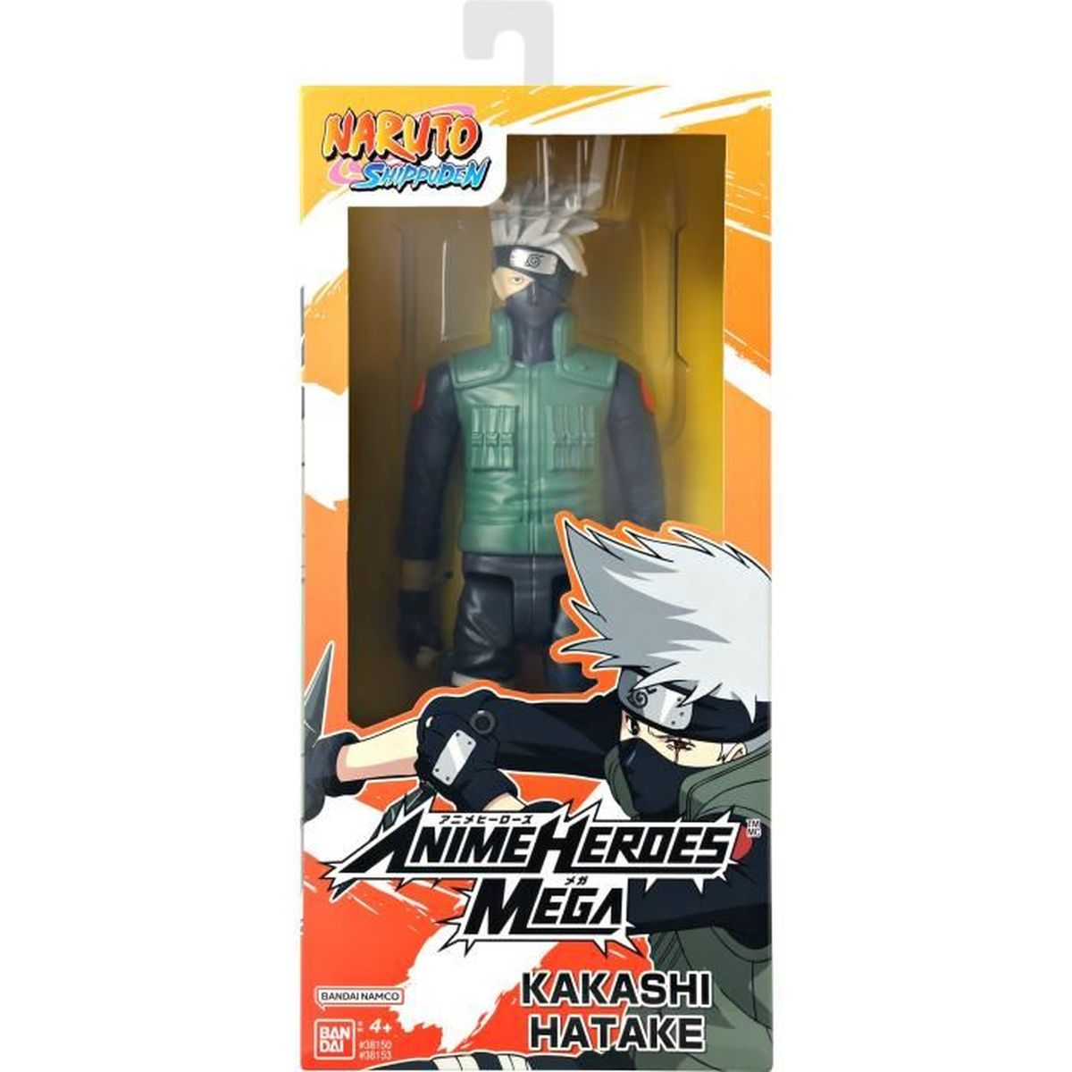 Figurka Kakashi Hatake w pudełku. Pudełko jest pomarańczowo-białe, z logo anime i wizerunkiem postaci.