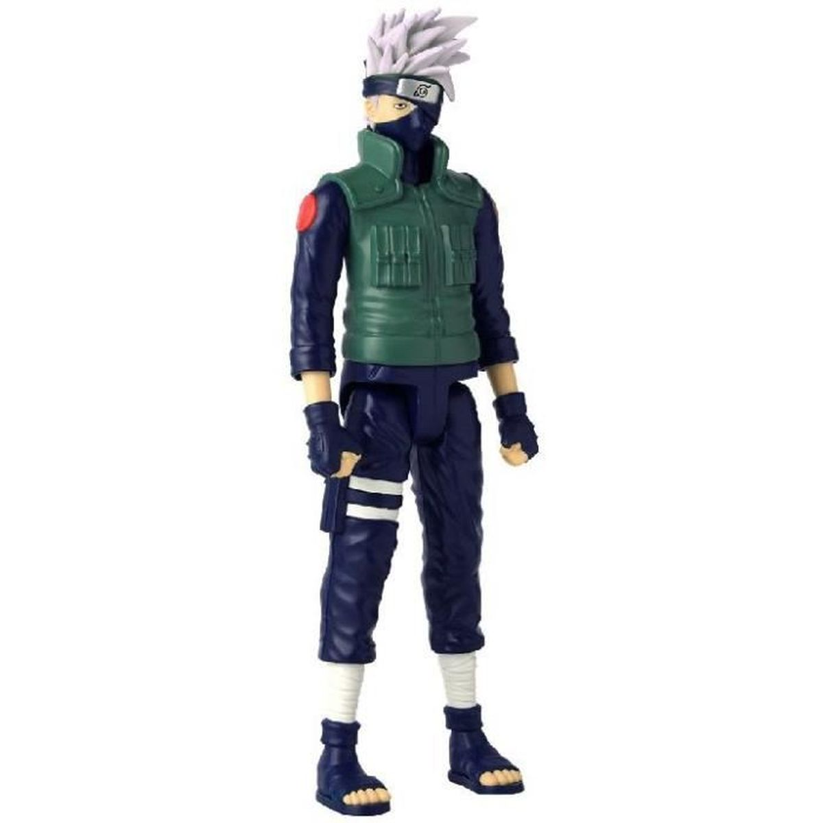 Figurka Kakashi Hatake. Ma na sobie zieloną kamizelkę, granatowe spodnie i maskę. Stoi wyprostowany.