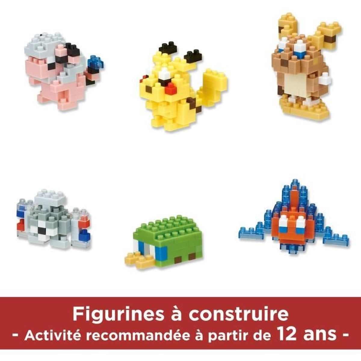 Sechs Spielzeugfiguren verschiedener Pokémon-Charaktere. Das Bild enthält Pikachu, eine grüne Kreatur usw.
