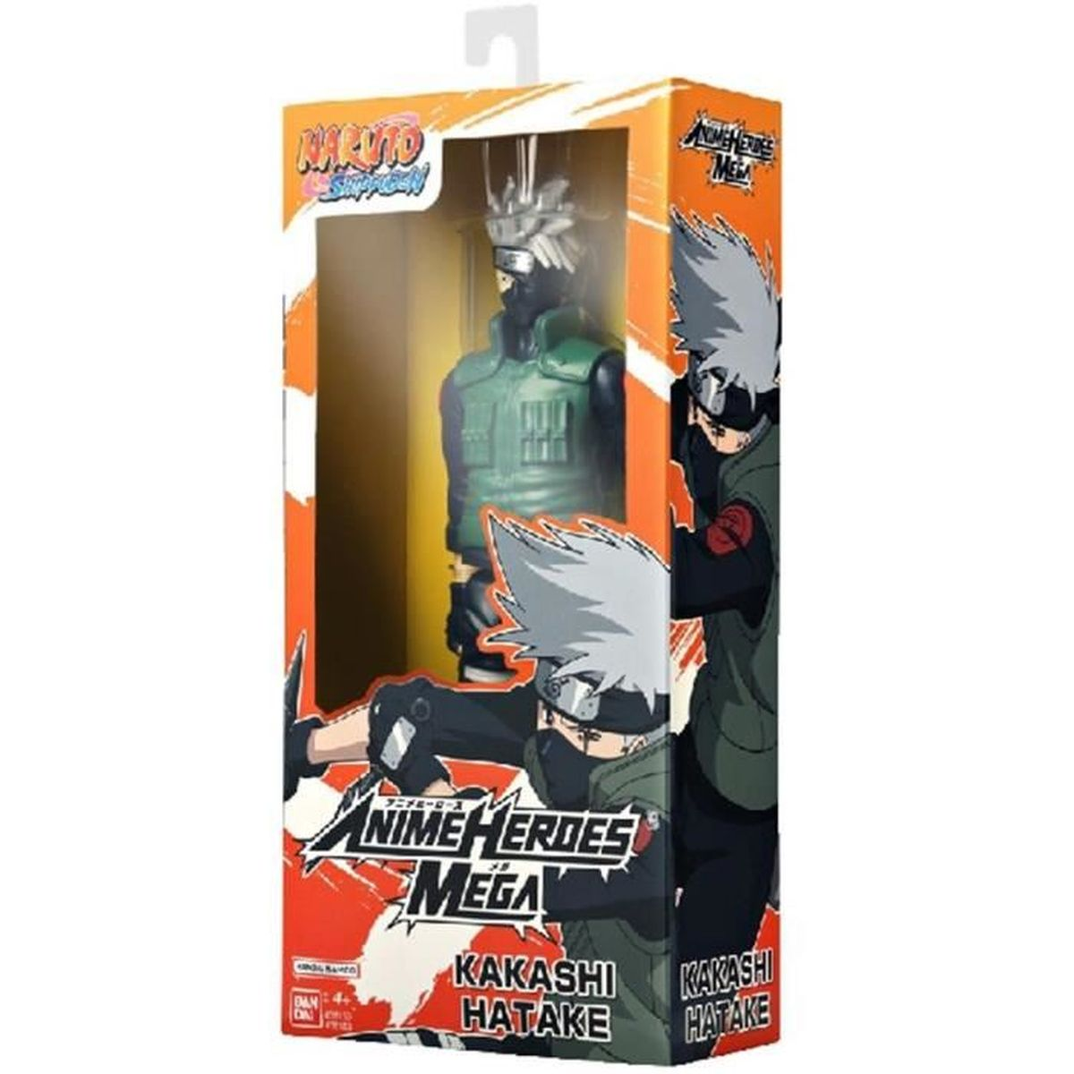 Figurka Kakashi Hatake w pudełku. Pudełko jest pomarańczowo-białe, z logo anime i wizerunkiem postaci.